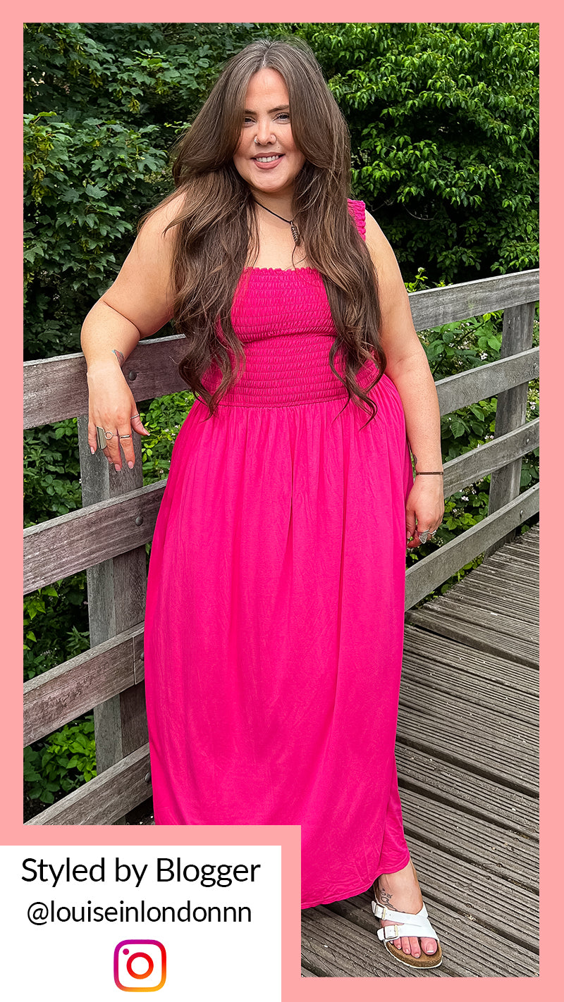 CurveWow Shirred Bust Maxi Dress Pink