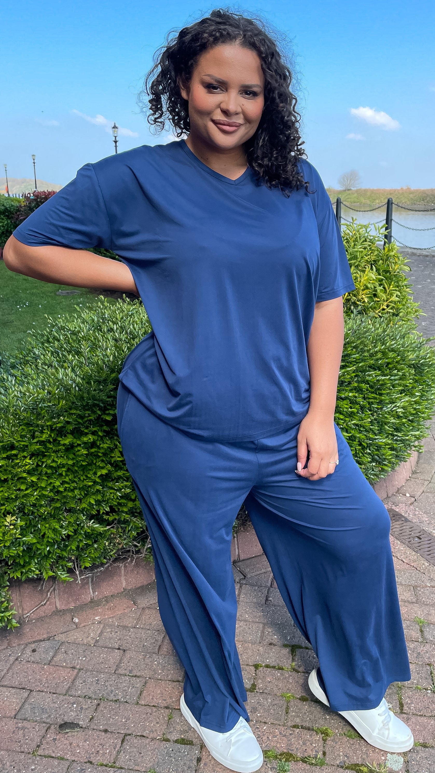 CurveWow Batwing Top and Trousers Set Navy