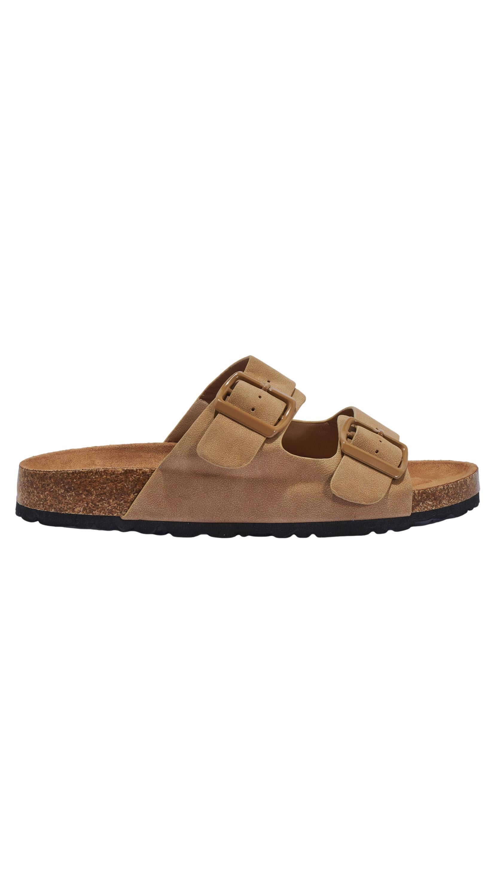 Buckle Strap Footbed Sandal Taupe