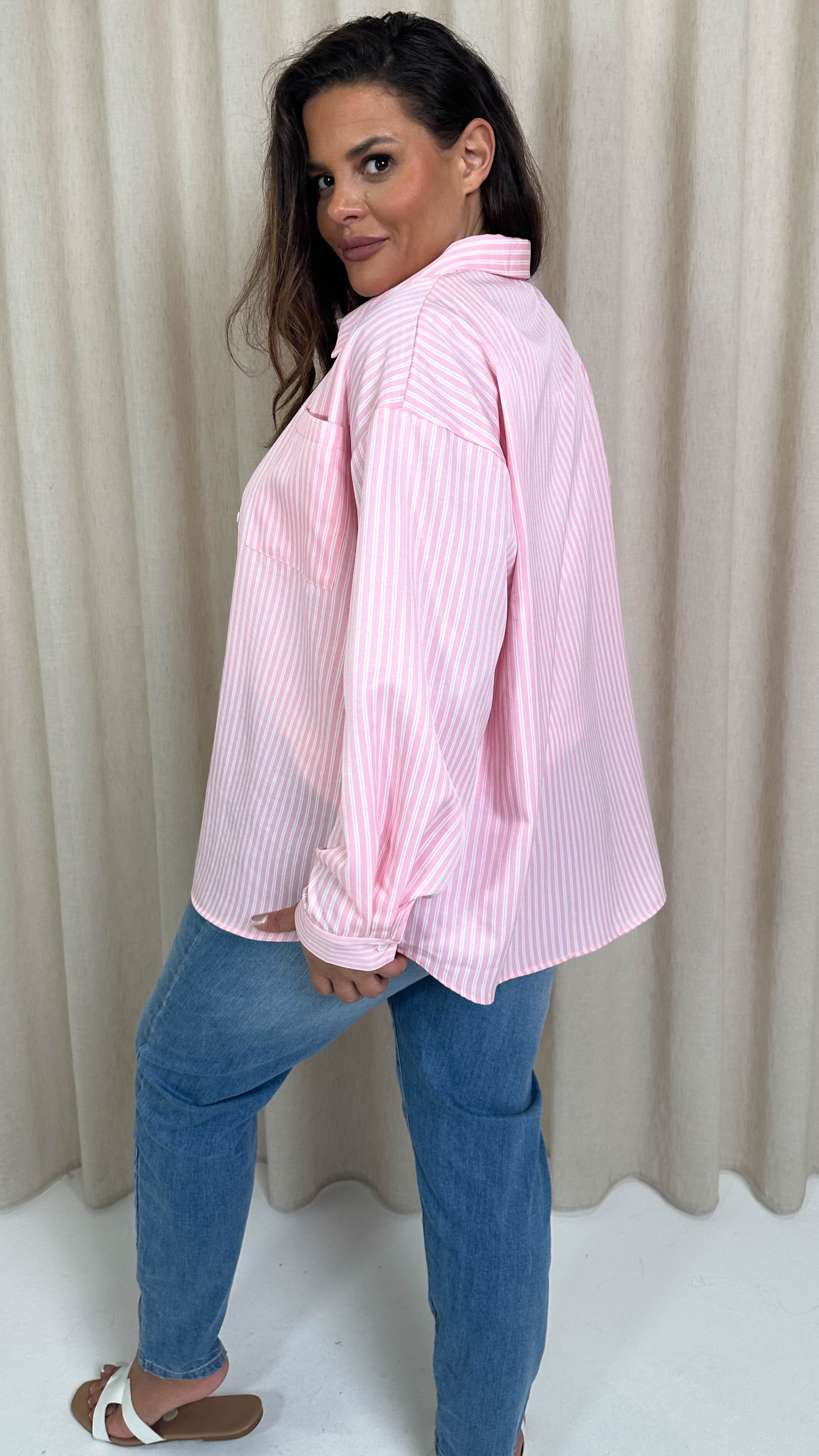 CurveWow Stripe Shirt Pink/White