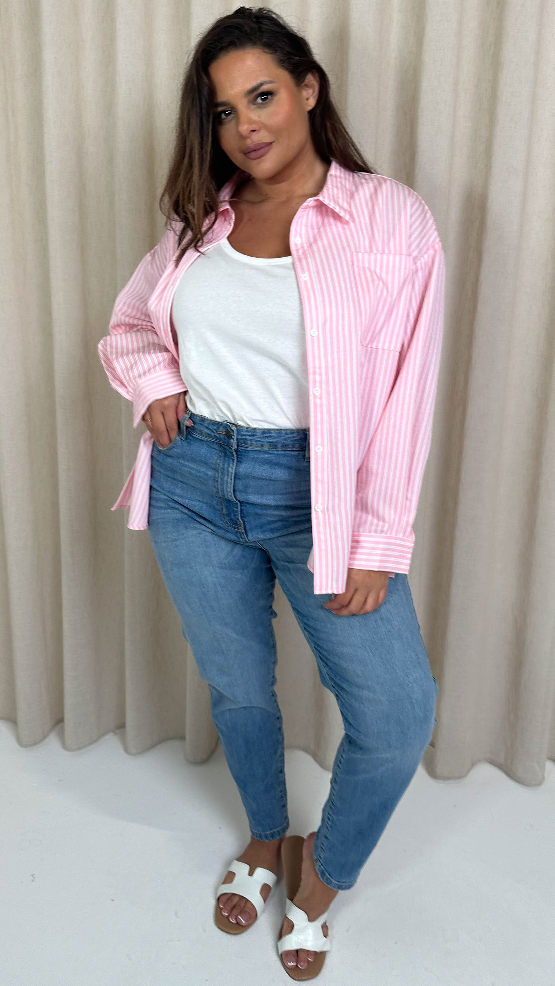 CurveWow Stripe Shirt Pink/White