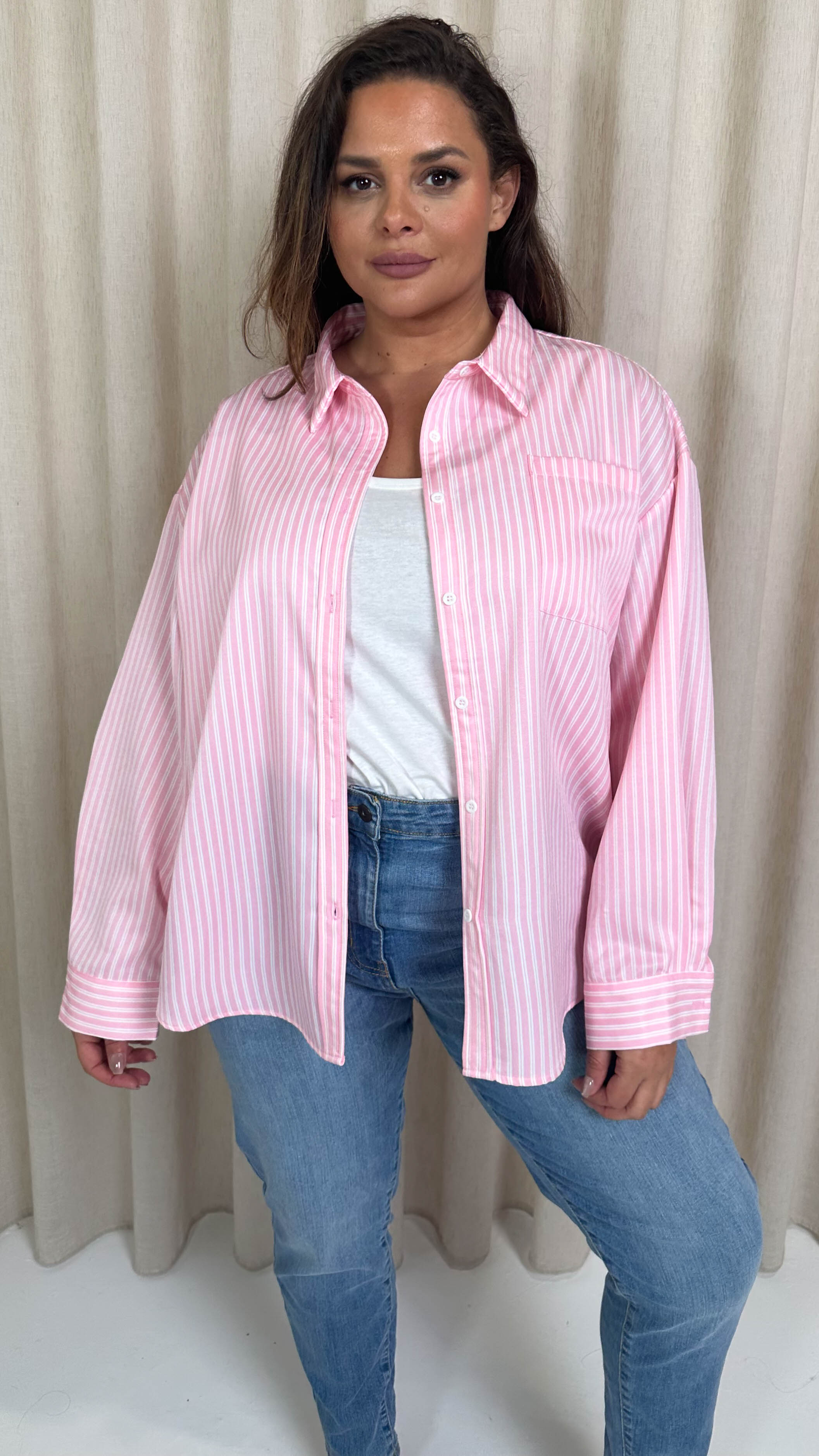 CurveWow Stripe Shirt Pink/White