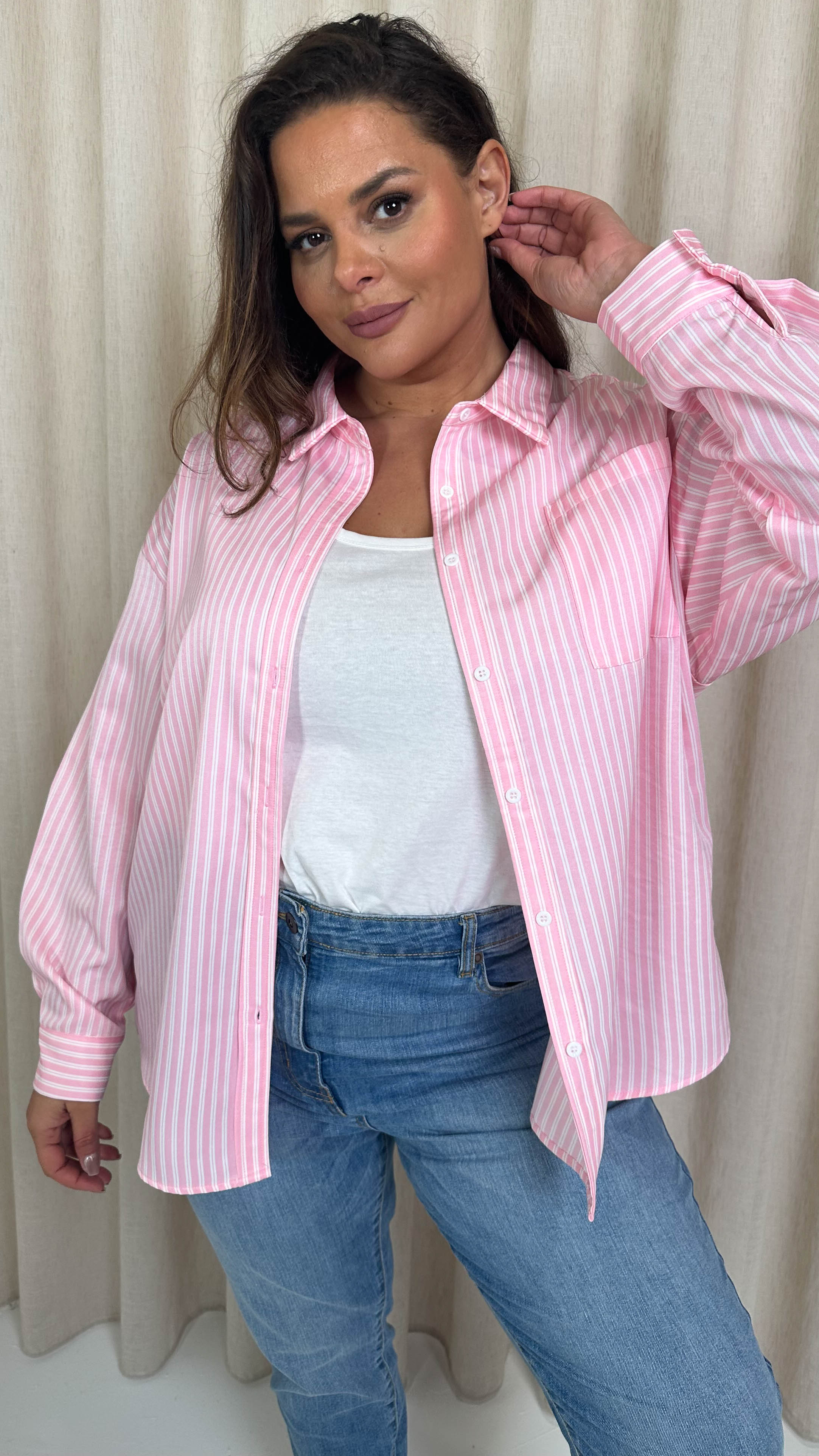 CurveWow Stripe Shirt Pink/White