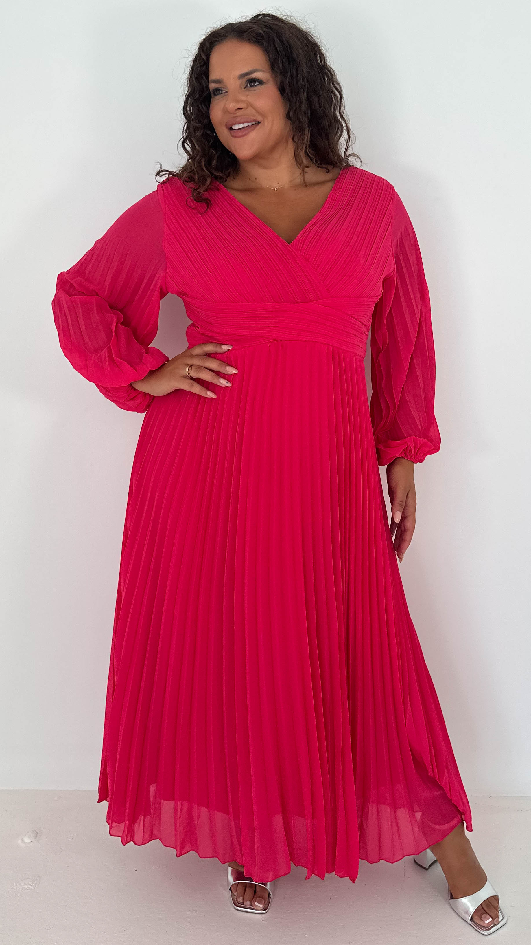 CurveWow Pleated Wrap Maxi Dress Dark Fuchsia