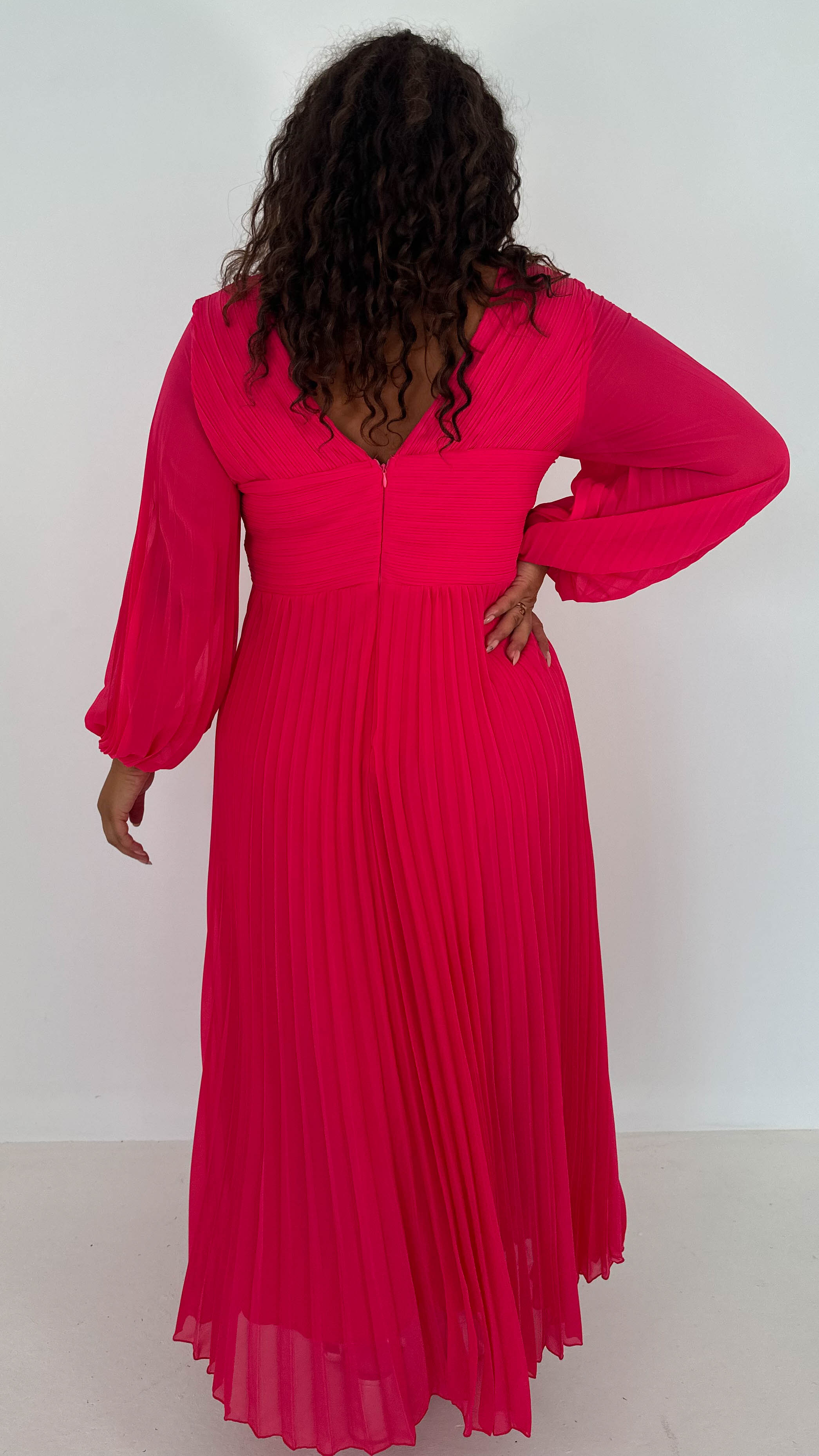 CurveWow Pleated Wrap Maxi Dress Dark Fuchsia