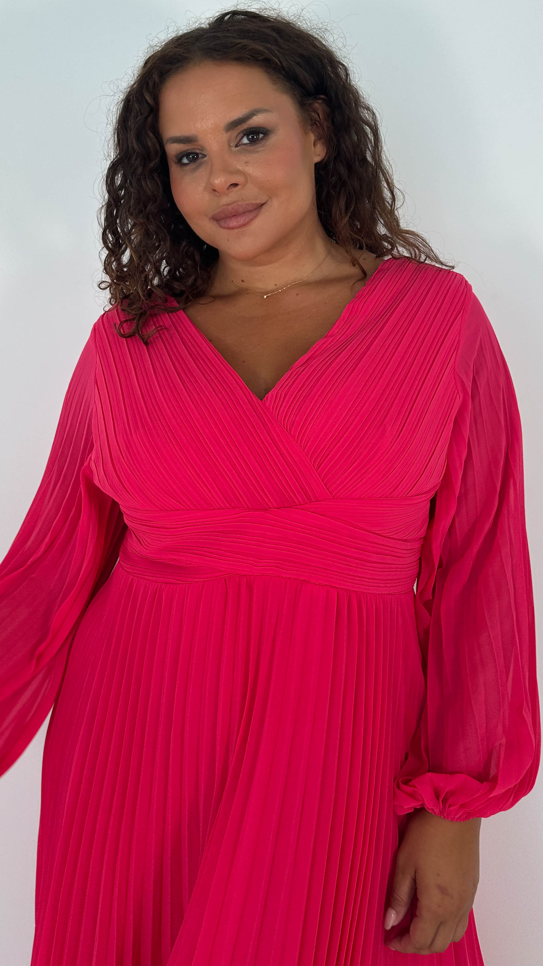 CurveWow Pleated Wrap Maxi Dress Dark Fuchsia
