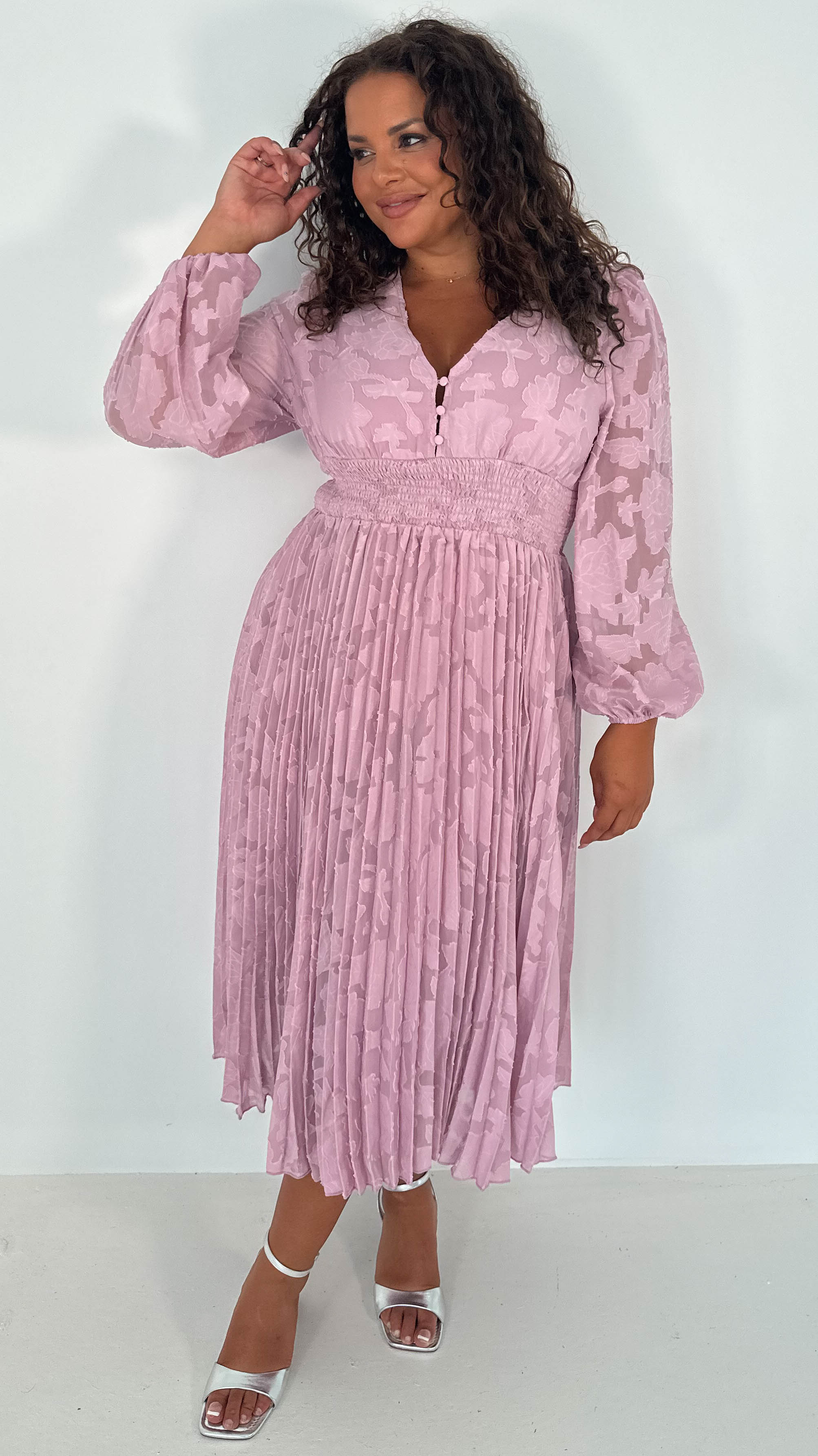 CurveWow Davore V-Neck Pleated Dress Blush