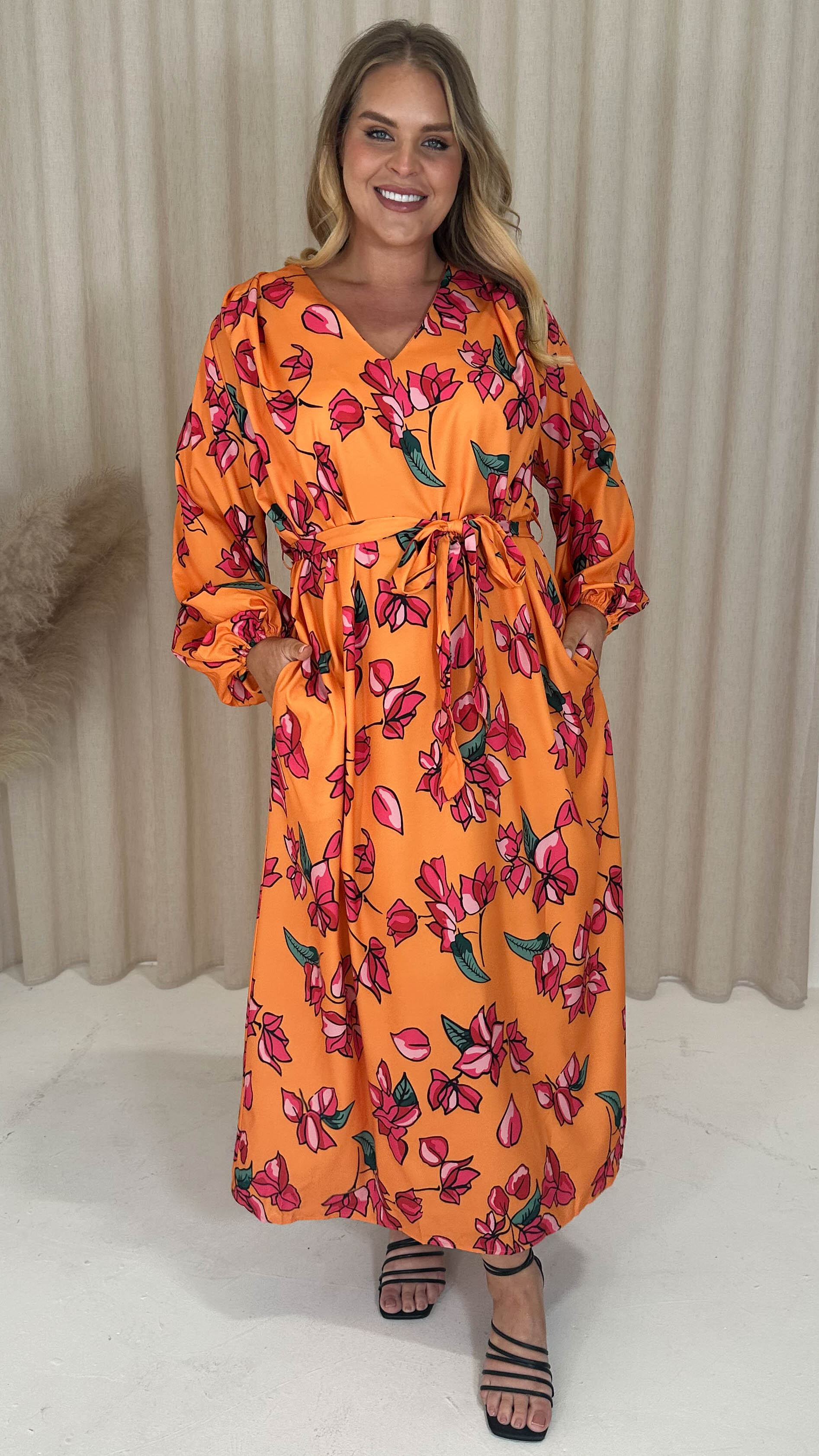 CurveWow V Neck Maxi Dress Pink Floral