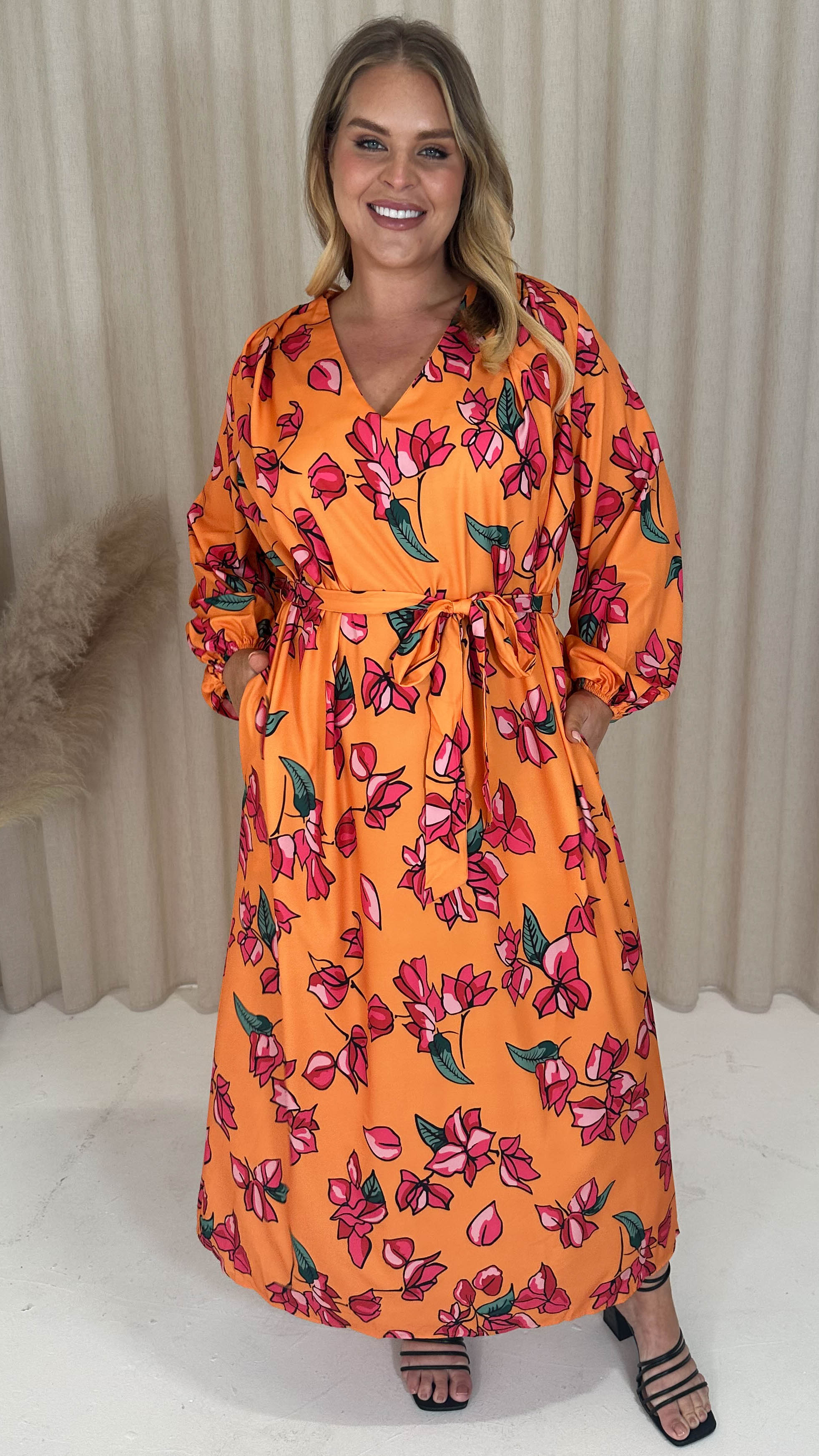 CurveWow V Neck Maxi Dress Pink Floral