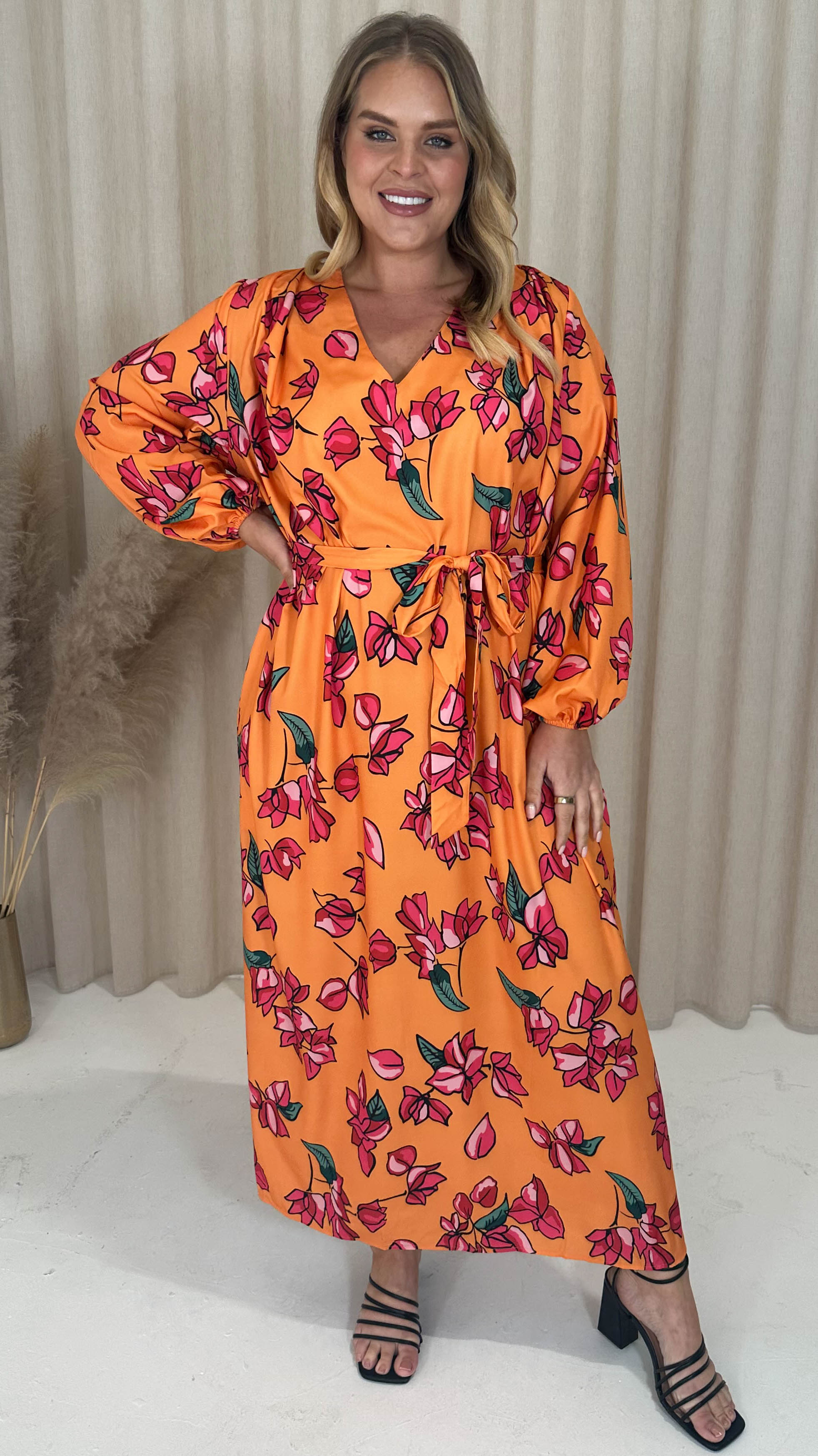 CurveWow V Neck Maxi Dress Pink Floral