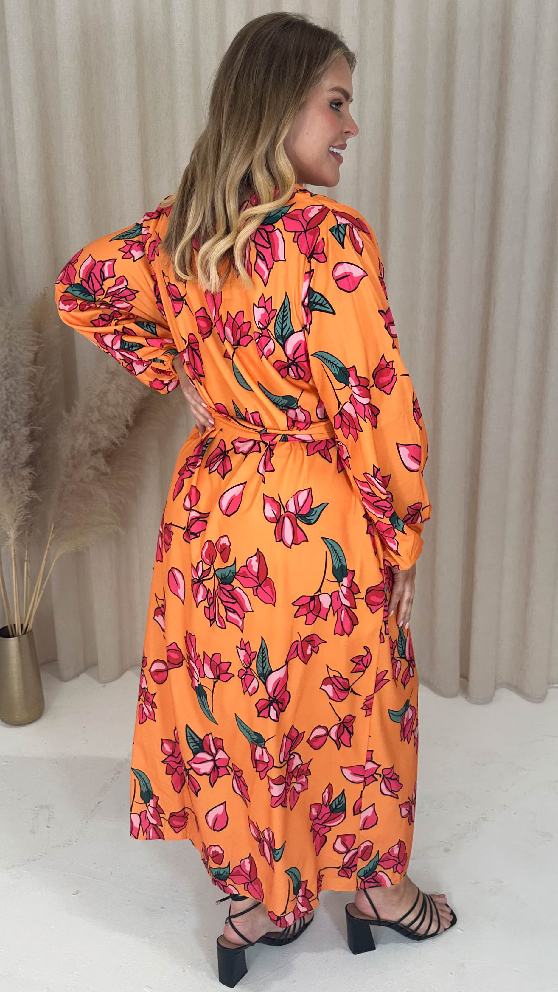 CurveWow V Neck Maxi Dress Pink Floral