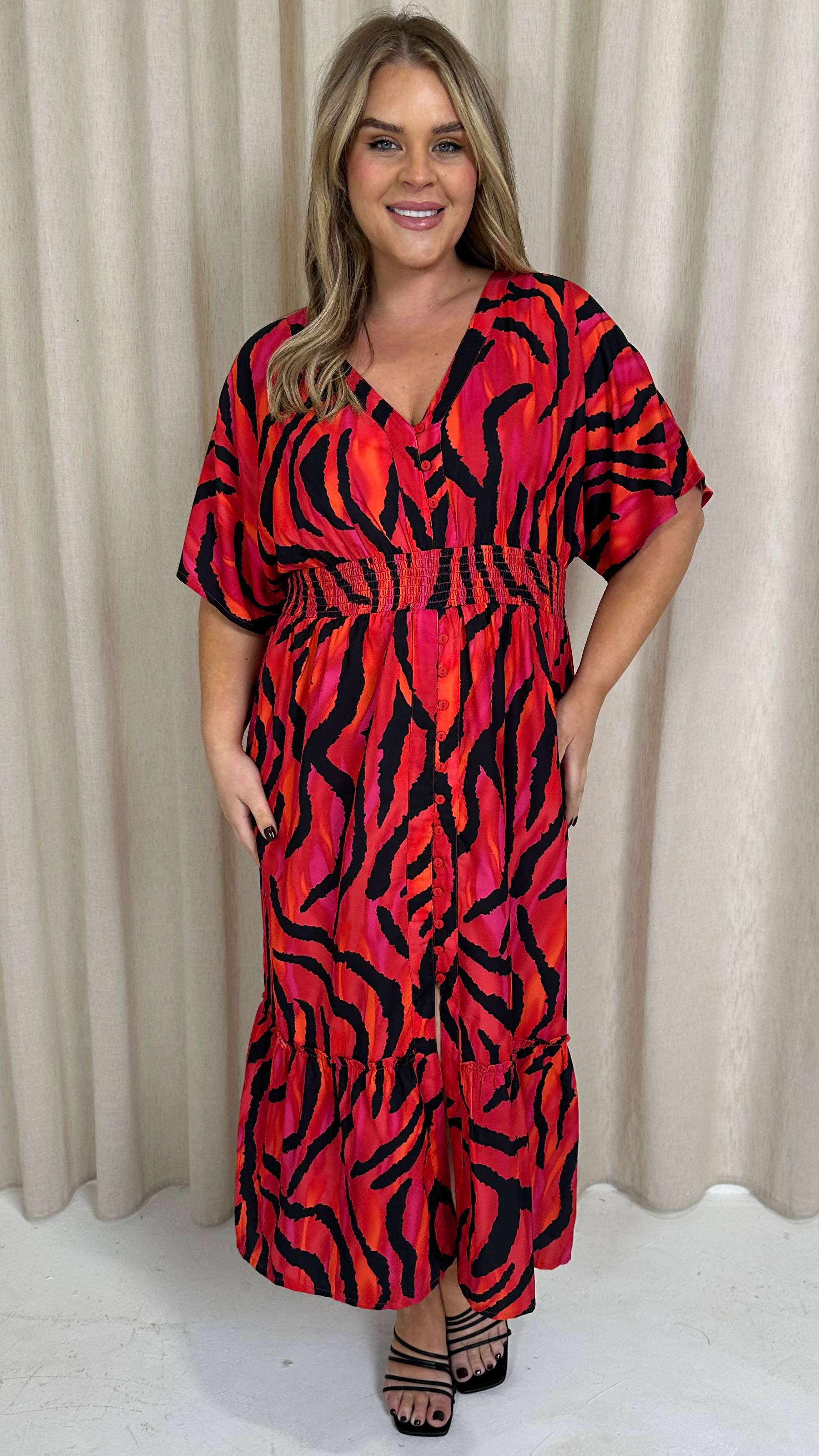 CurveWow Kimono Midaxi Dress Pink Zebra
