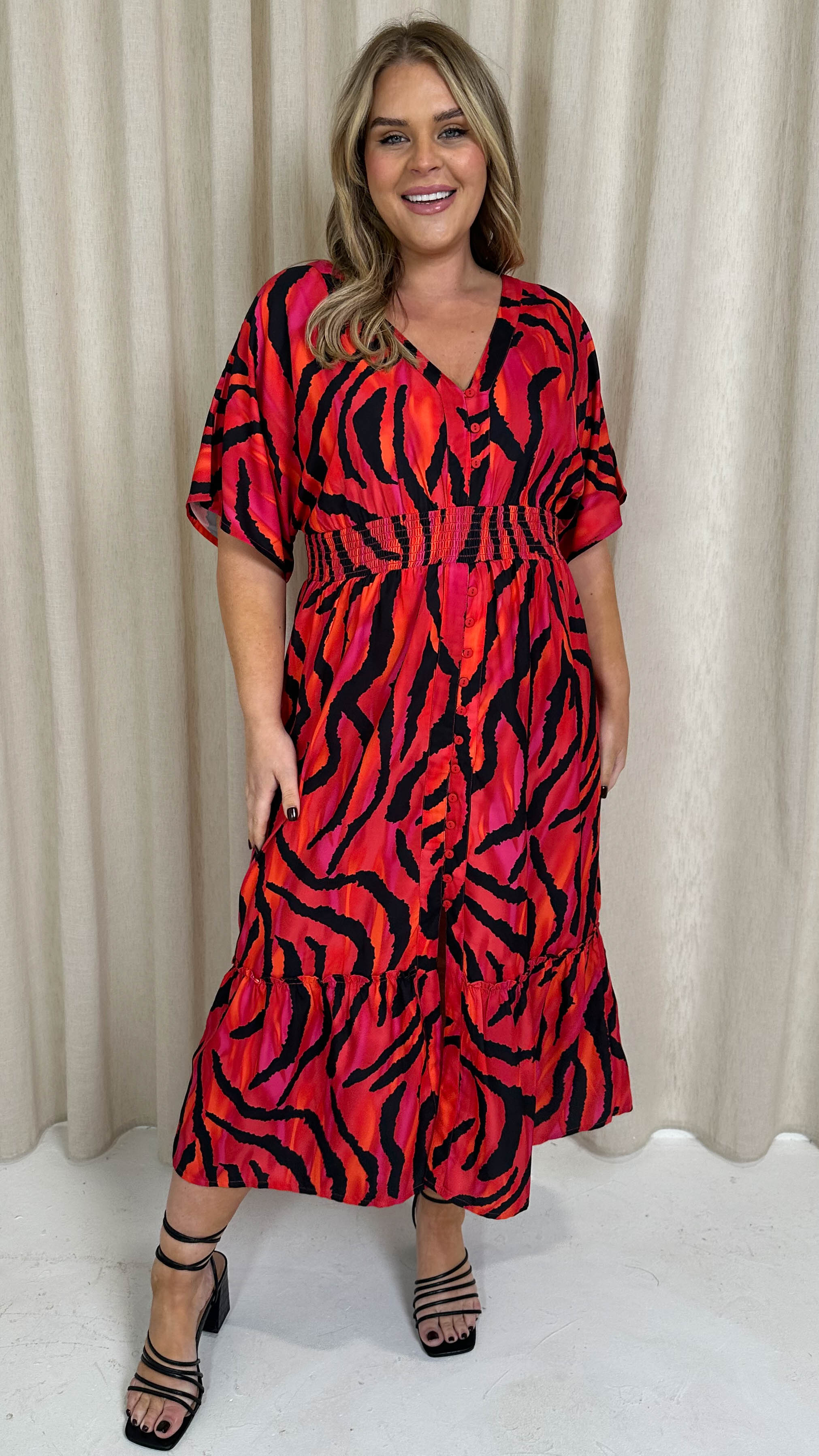 CurveWow Kimono Midaxi Dress Pink Zebra