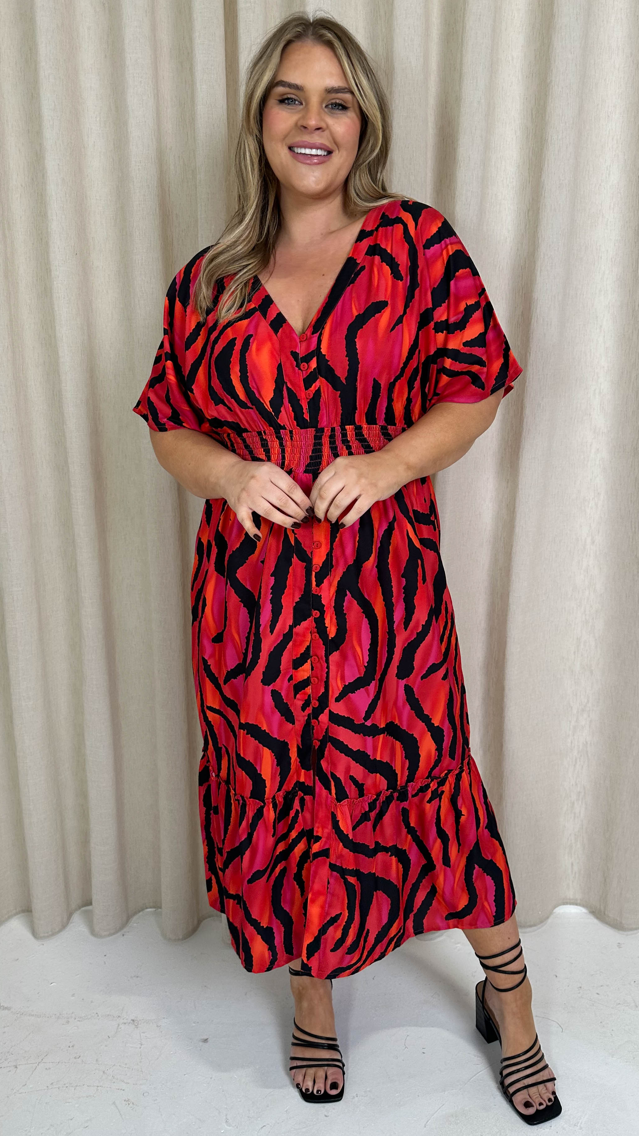 CurveWow Kimono Midaxi Dress Pink Zebra