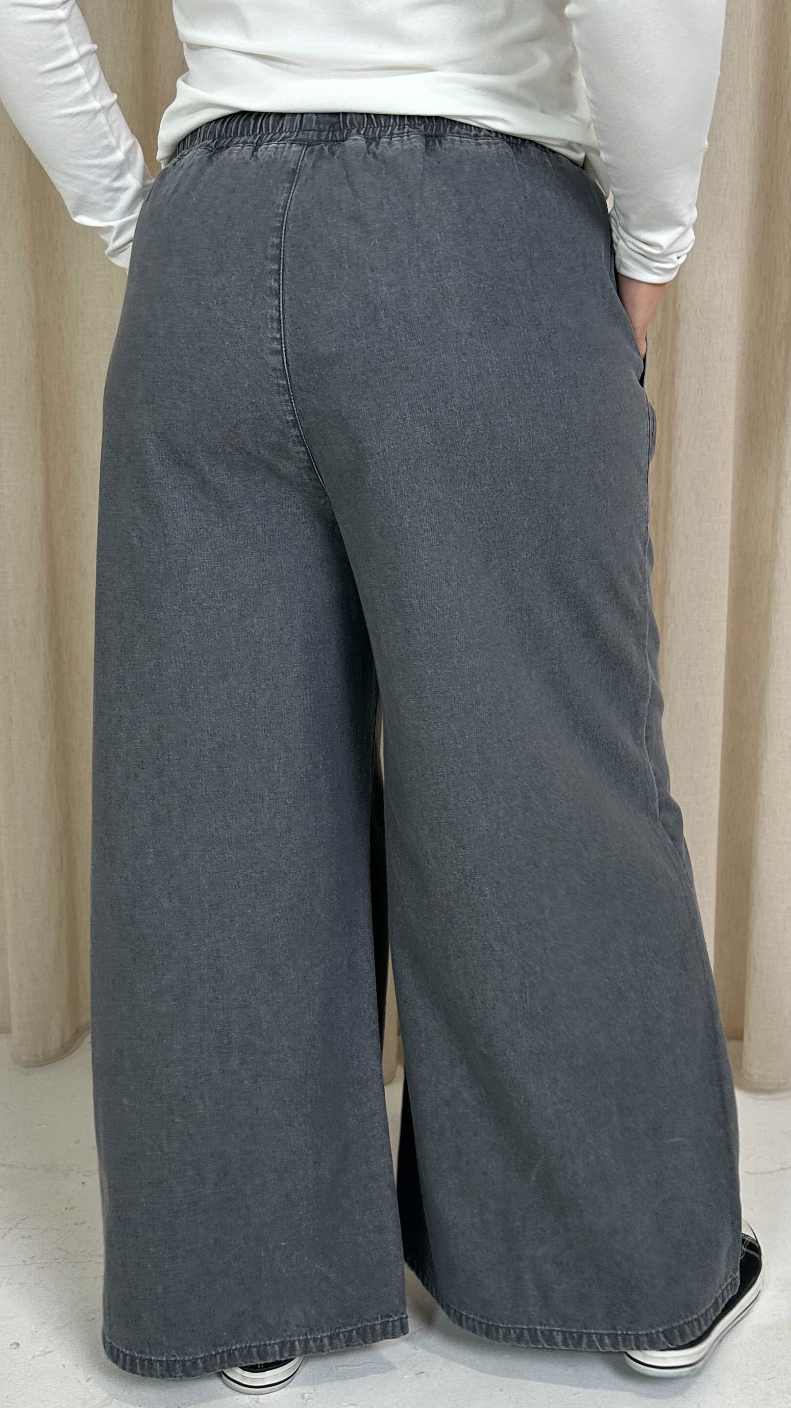 CurveWow Chambray Wide Leg Trousers Grey Wash