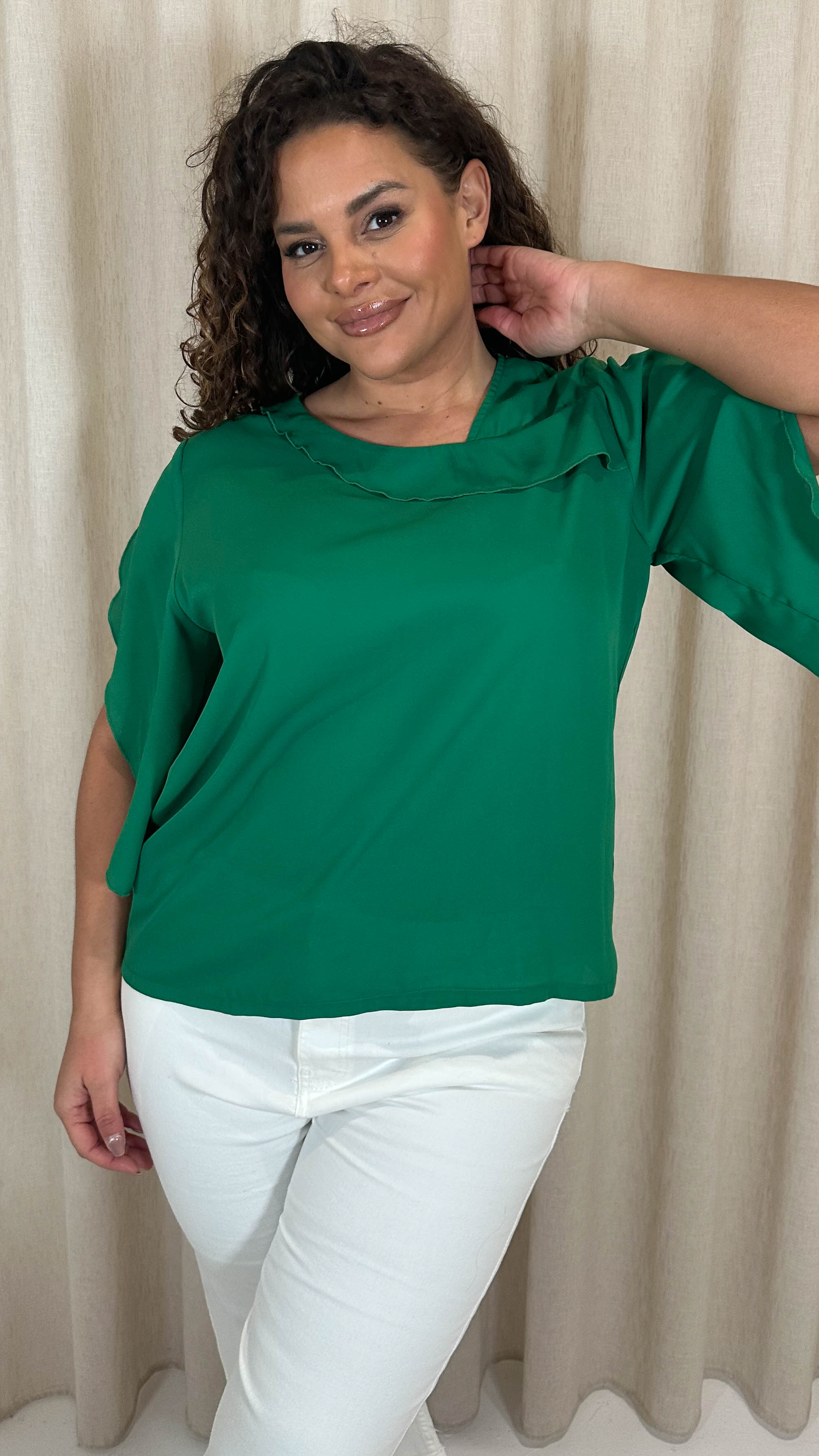 CurveWow Asymmetric Neck Top Green