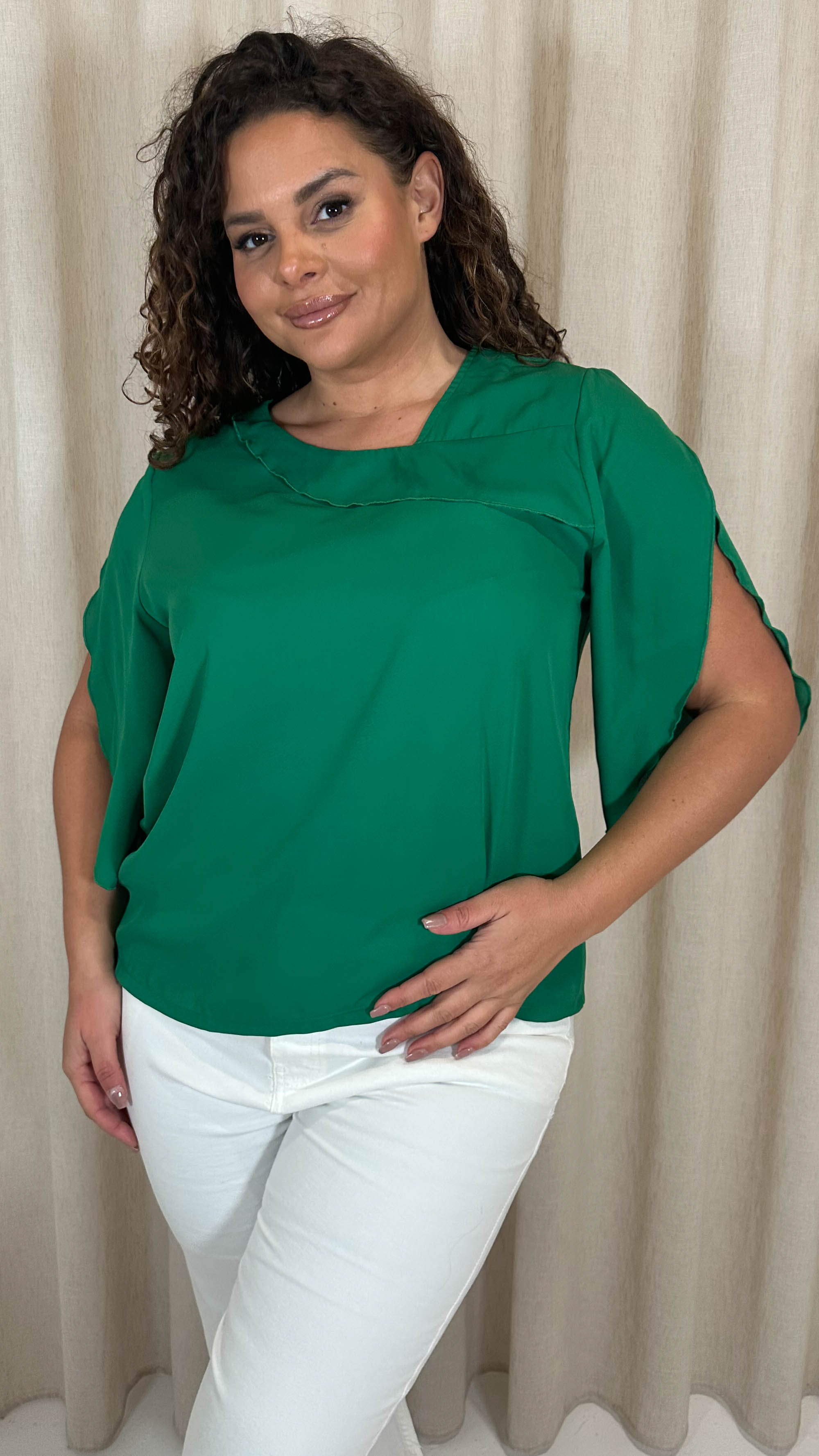 CurveWow Asymmetric Neck Top Green