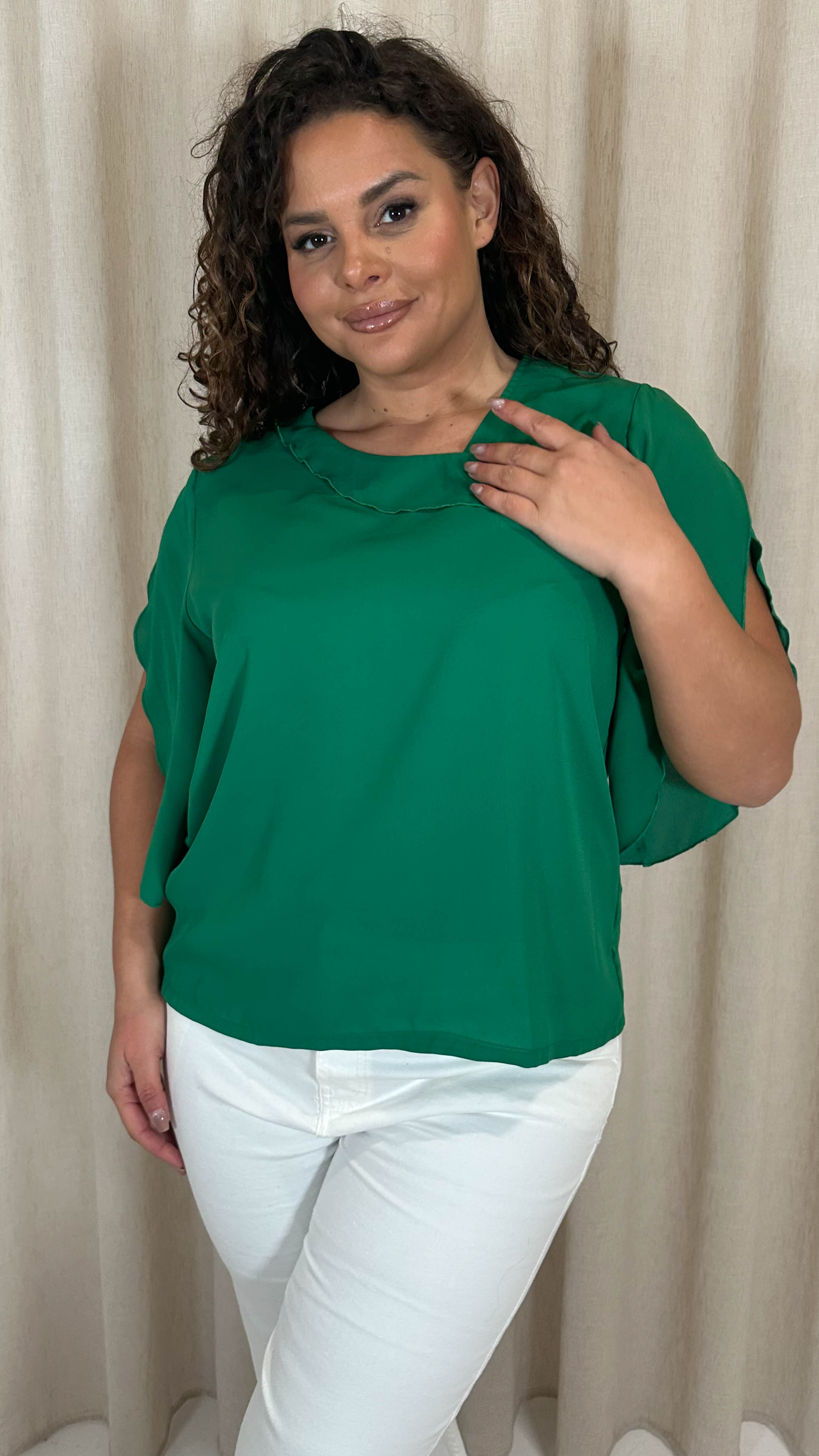 CurveWow Asymmetric Neck Top Green