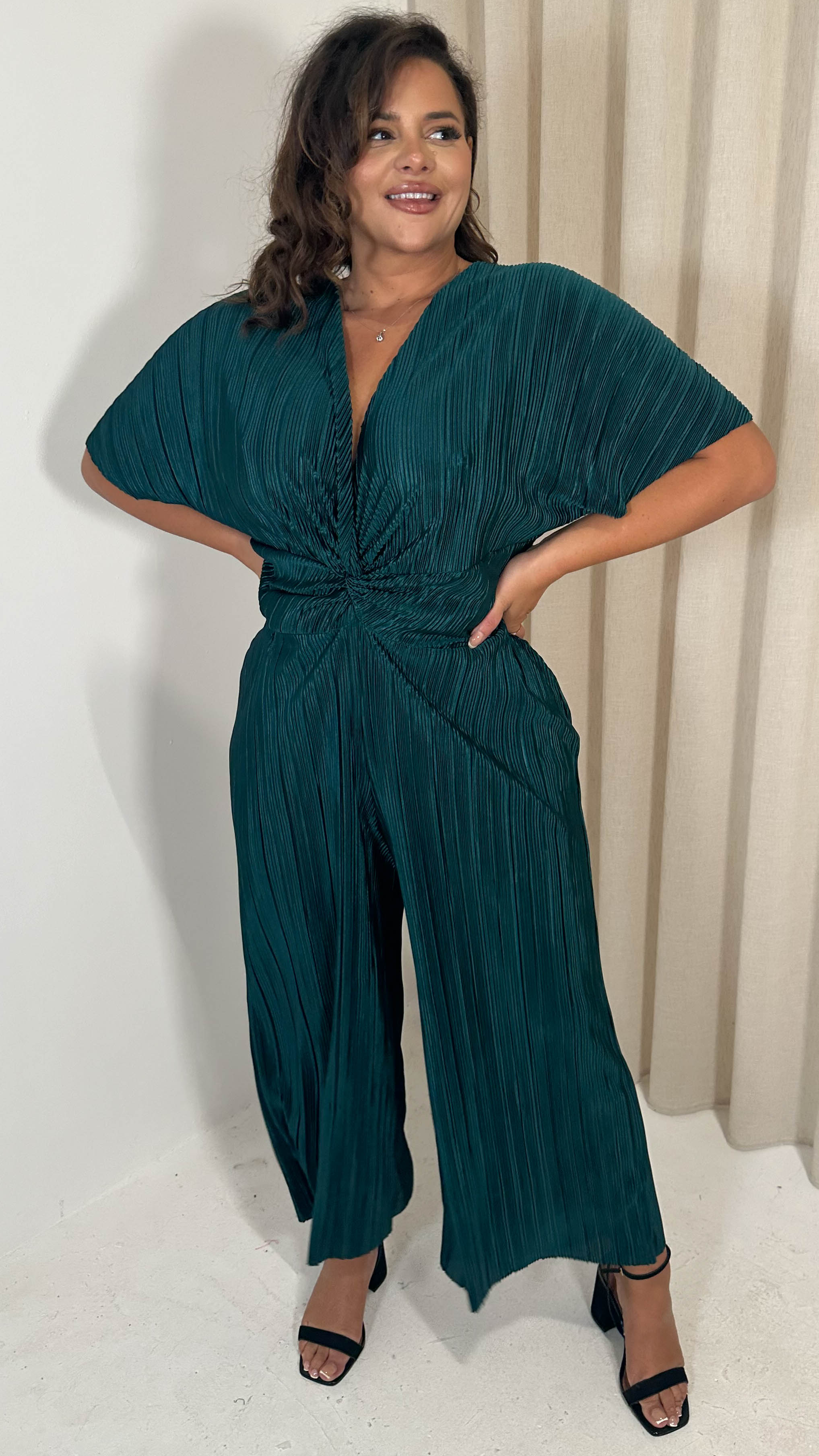CurveWow Plisse Knot Jumpsuit Pine Green