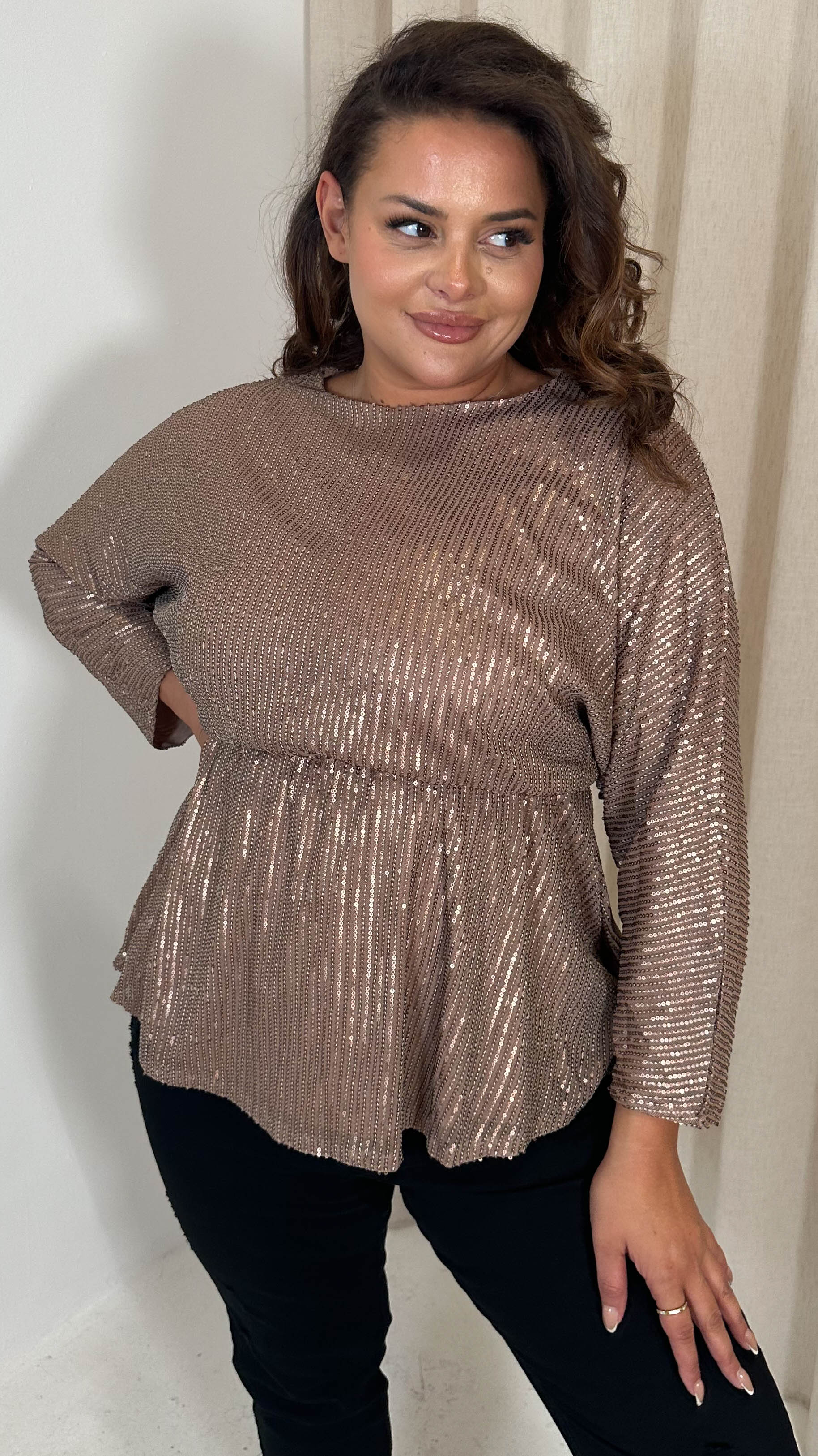 CurveWow Sequin Tunic Long Sleeve Top Copper