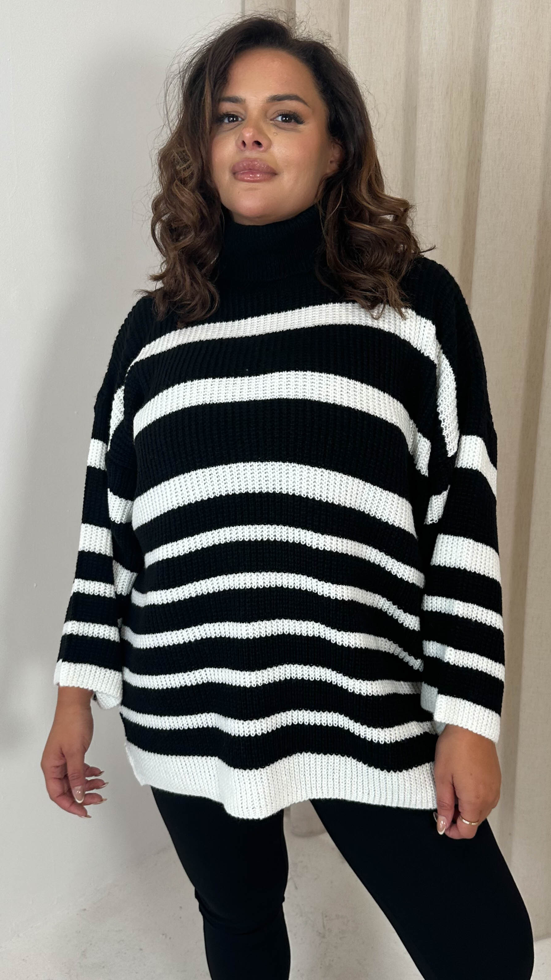 CurveWow Roll Neck Swing Knitted Jumper Black