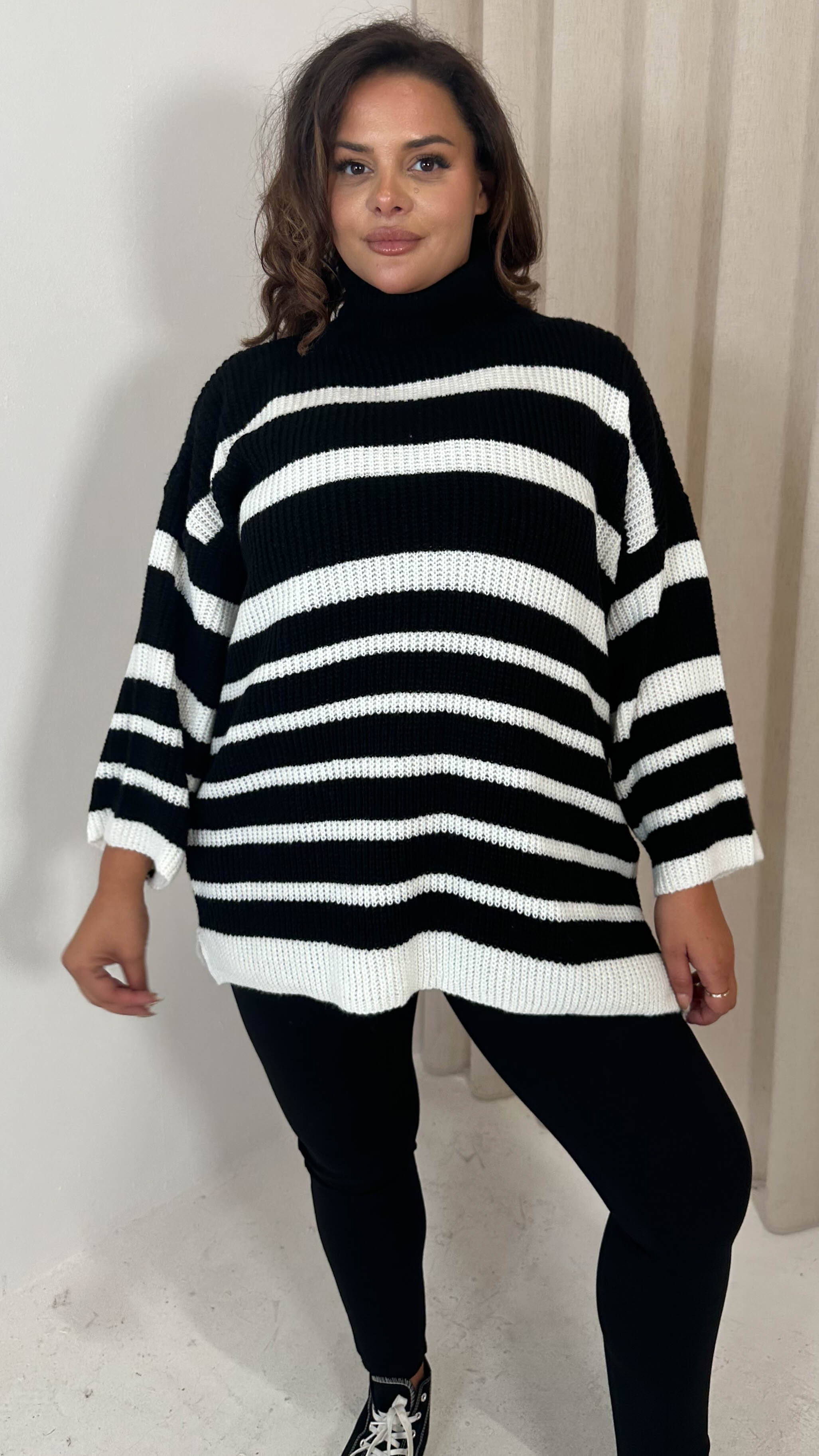 CurveWow Roll Neck Swing Knitted Jumper Black