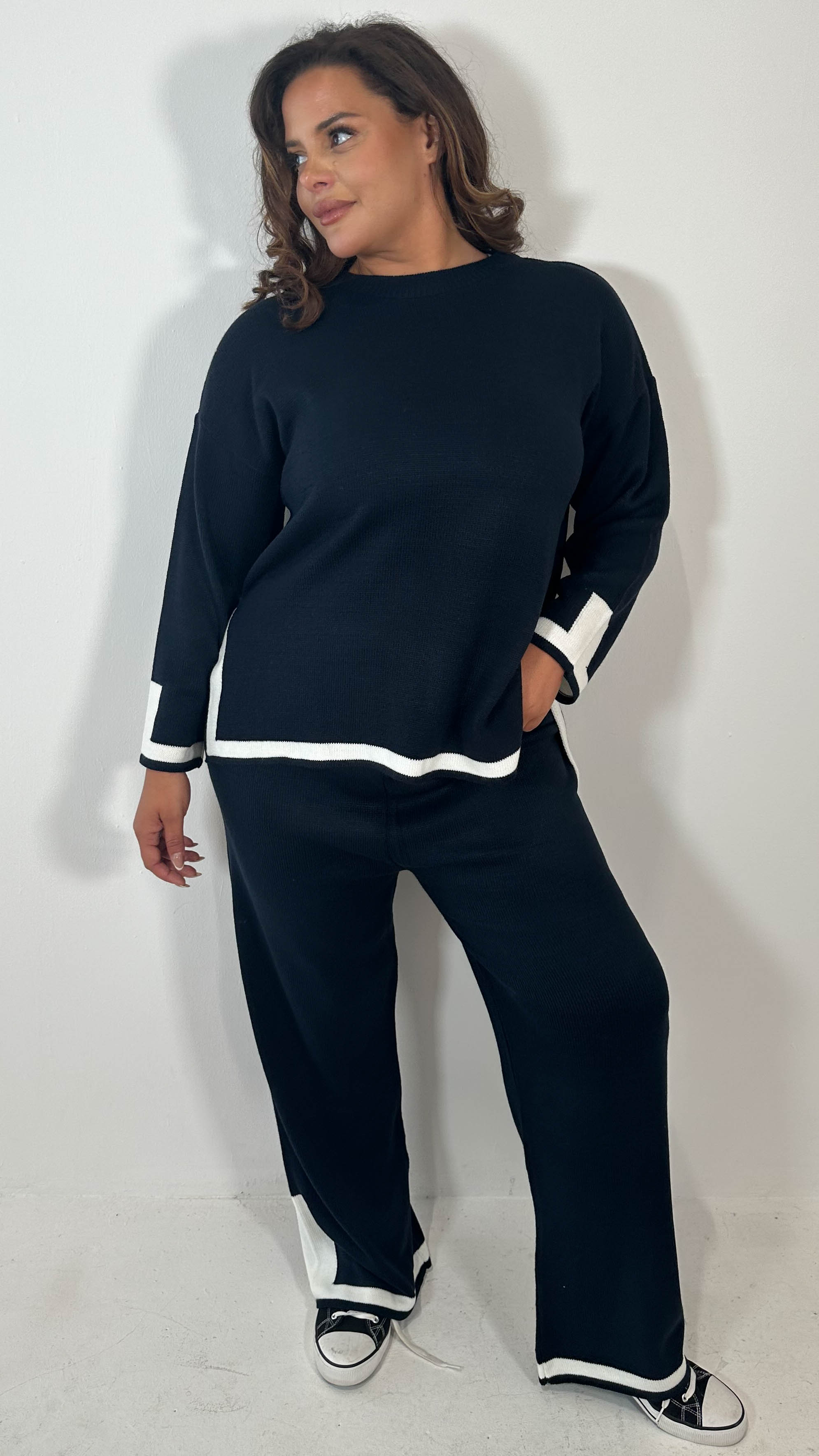 CurveWow Knitted Stripe Hem Co-Ord Navy