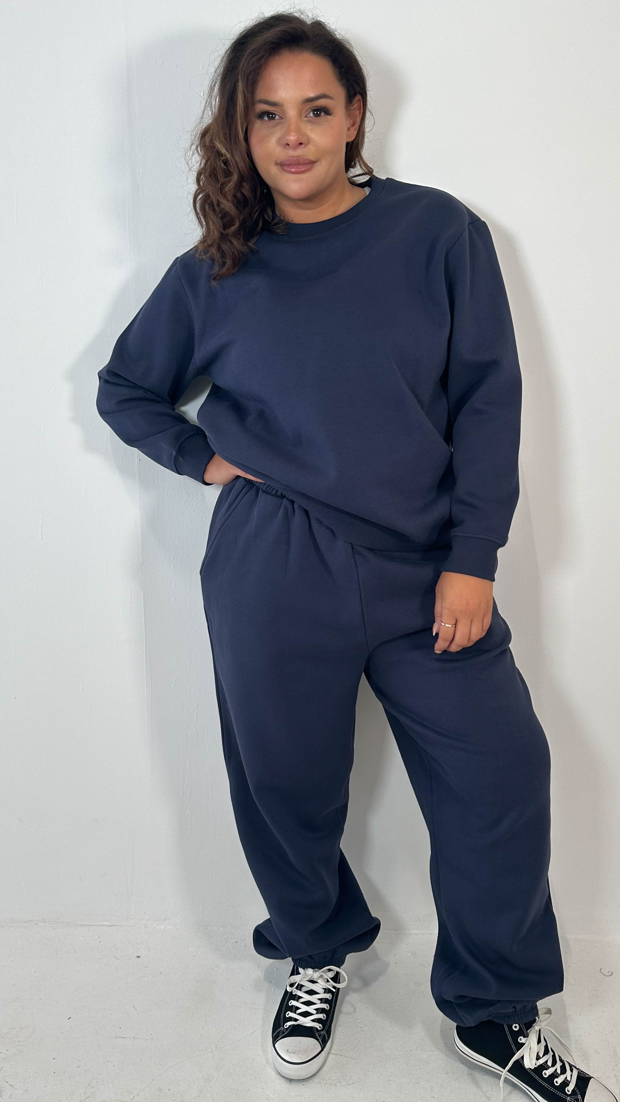 CurveWow Basic Crew Neck Sweat Navy