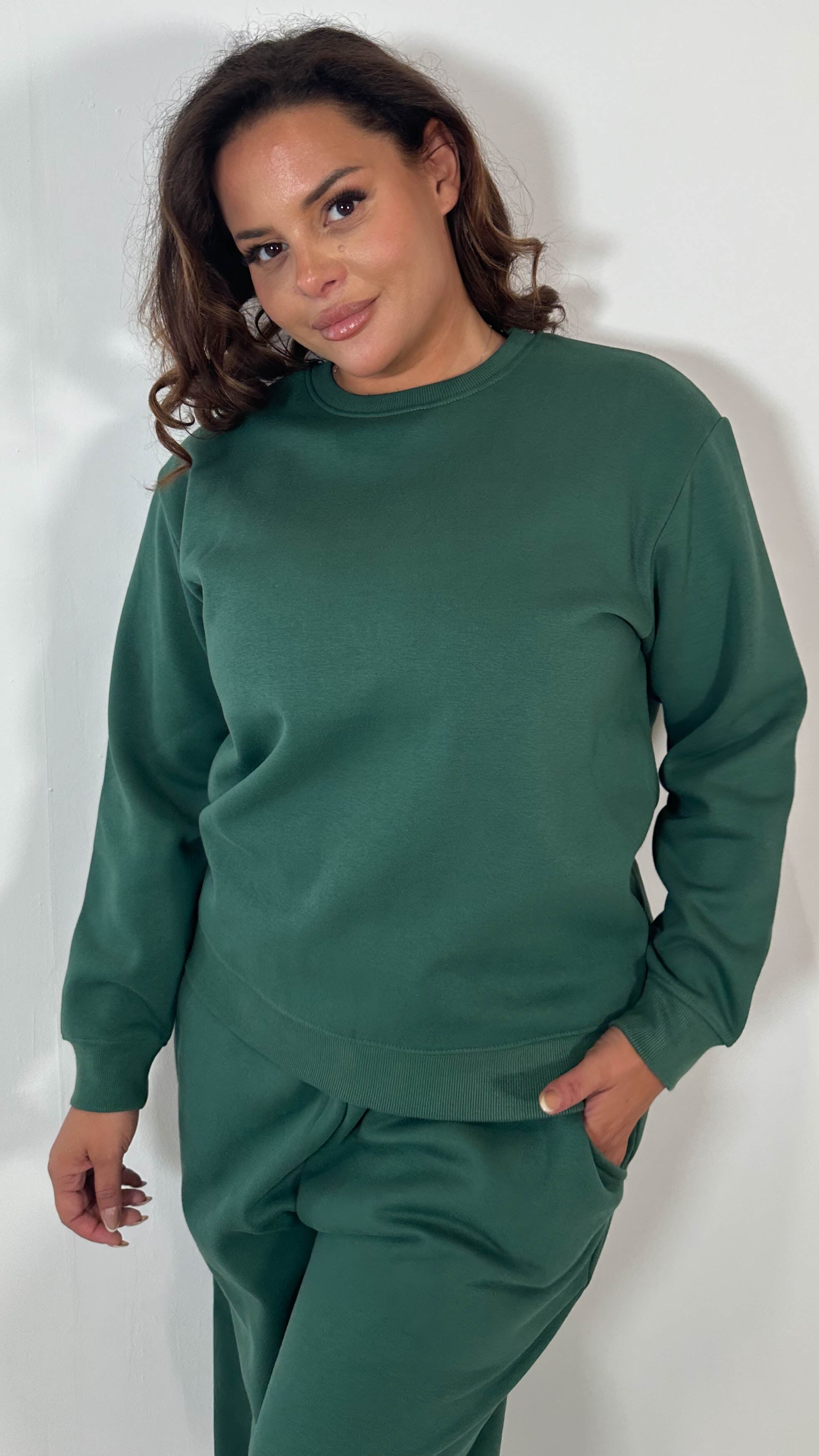 CurveWow Basic Crew Neck Sweat Green