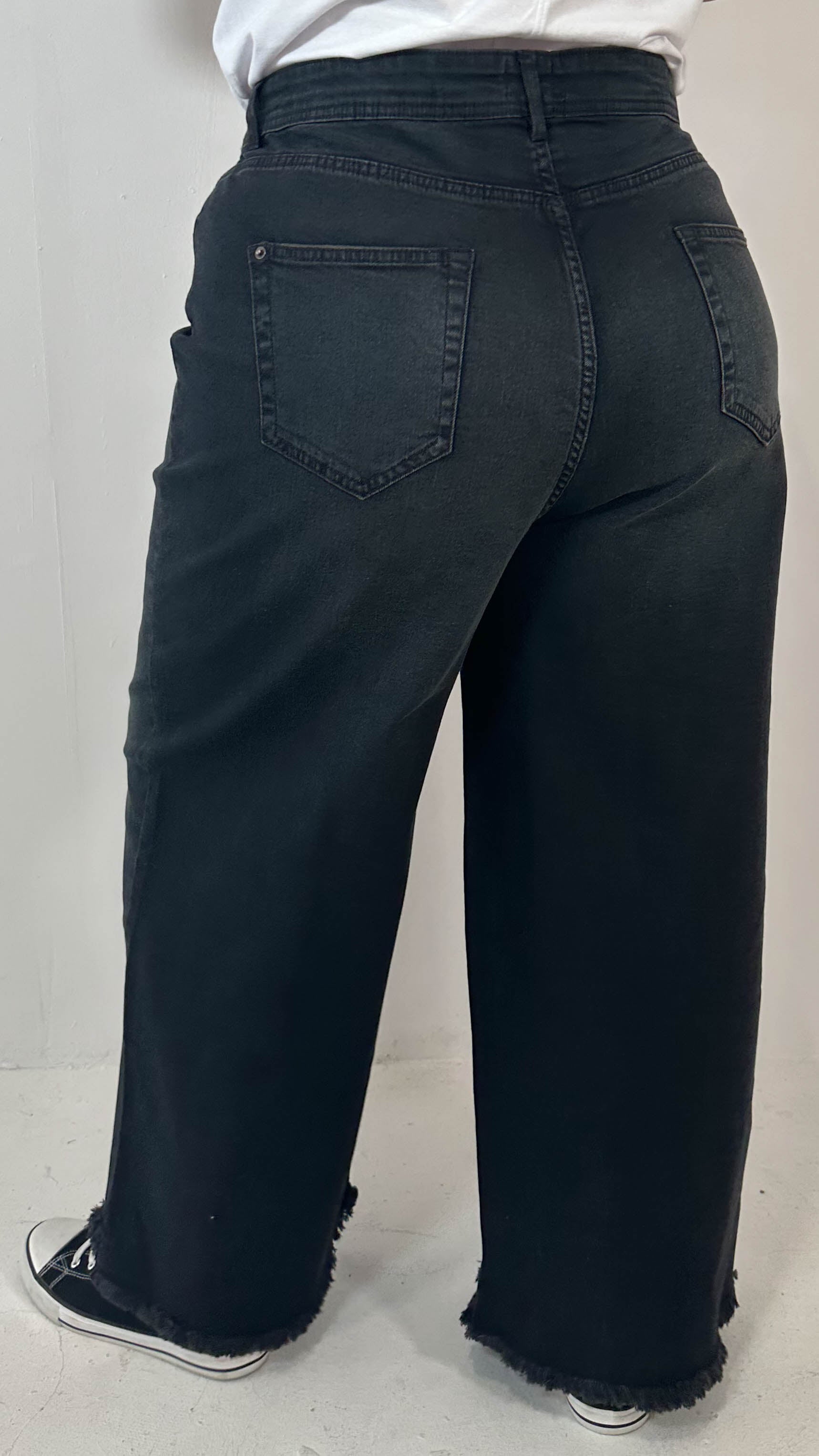 CurveWow Frayed Hem Wide Leg Jean Black