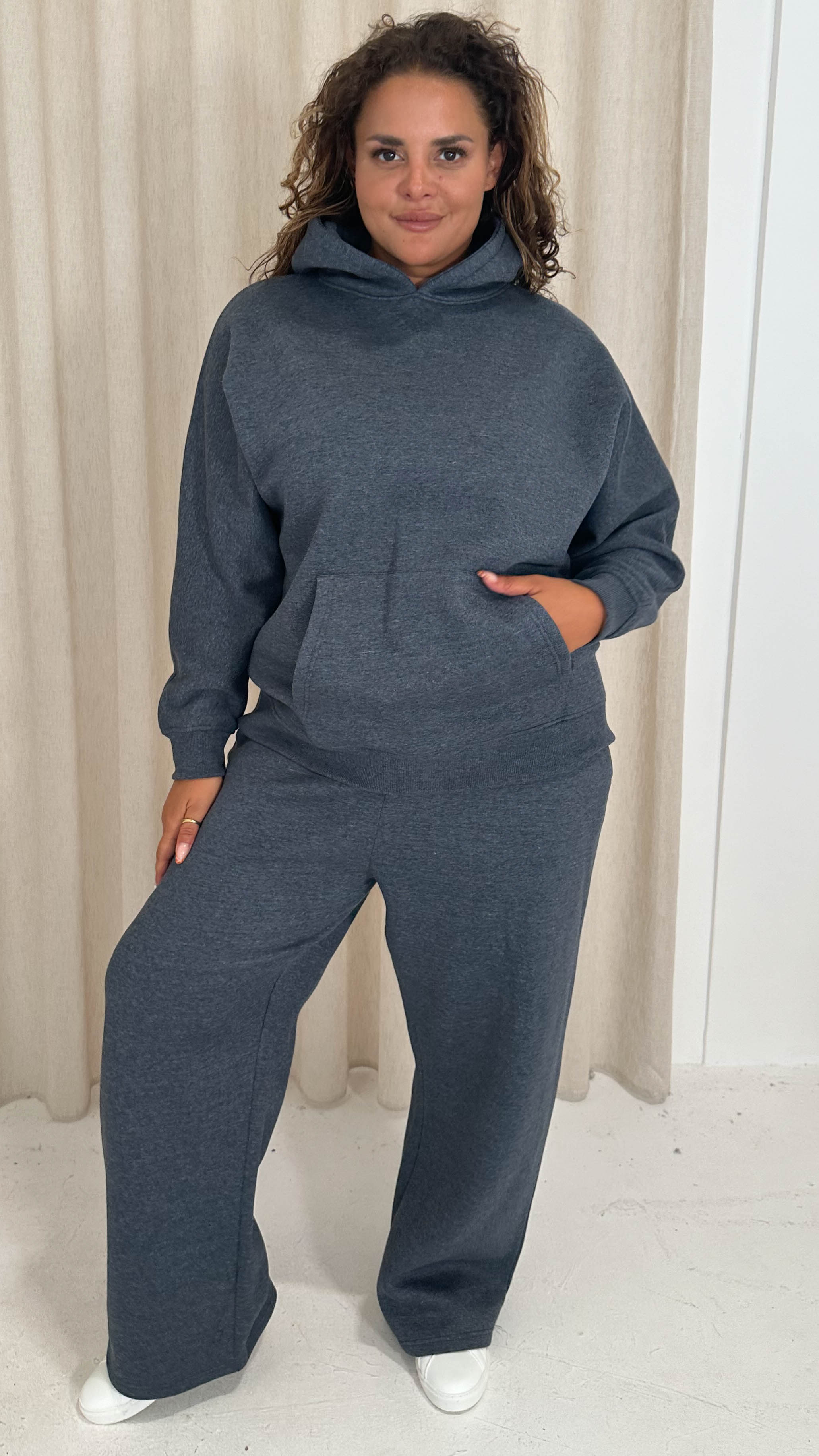 CurveWow Brush Back Dolman Sleeve Hoodie Grey