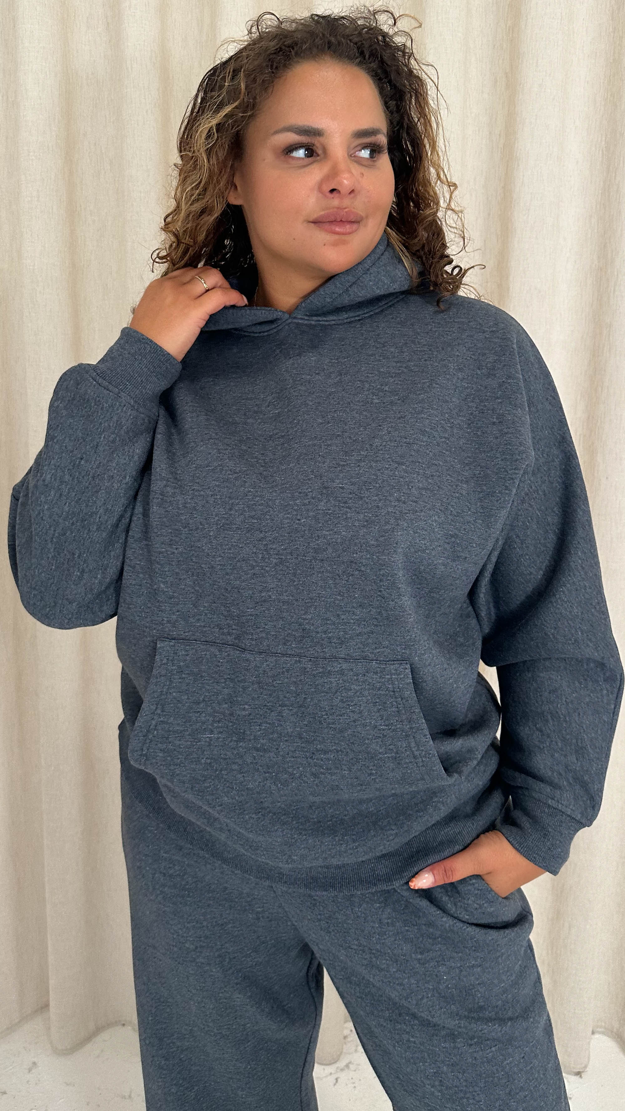 CurveWow Brush Back Dolman Sleeve Hoodie Grey