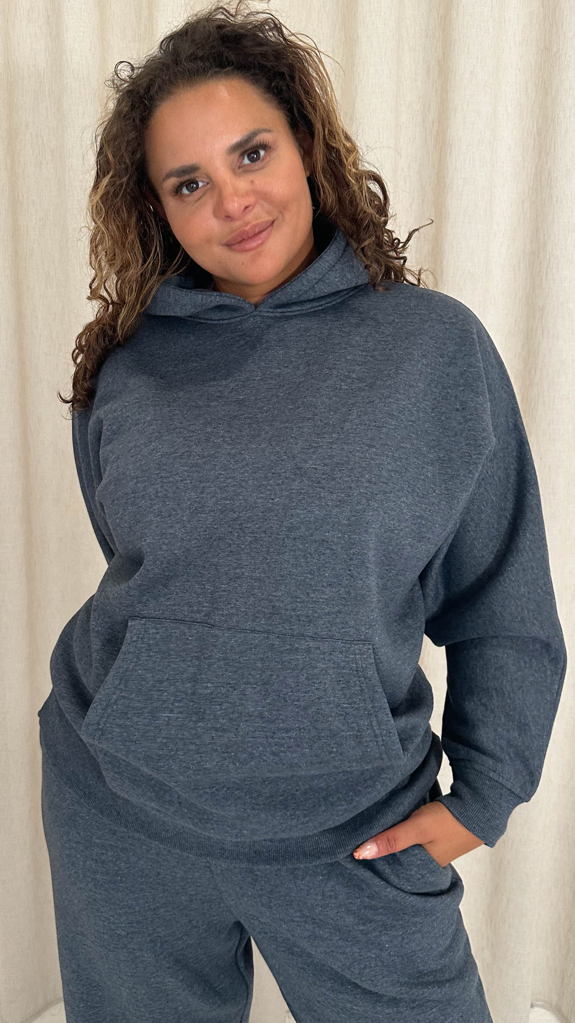 CurveWow Brush Back Dolman Sleeve Hoodie Grey