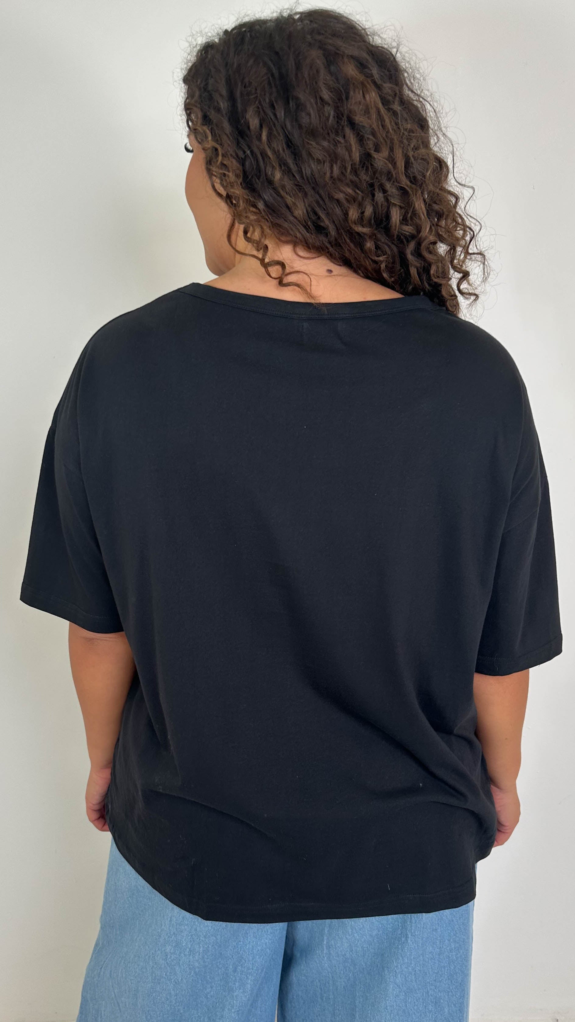 CurveWow Oversized V Neck Basic T-Shirt Black