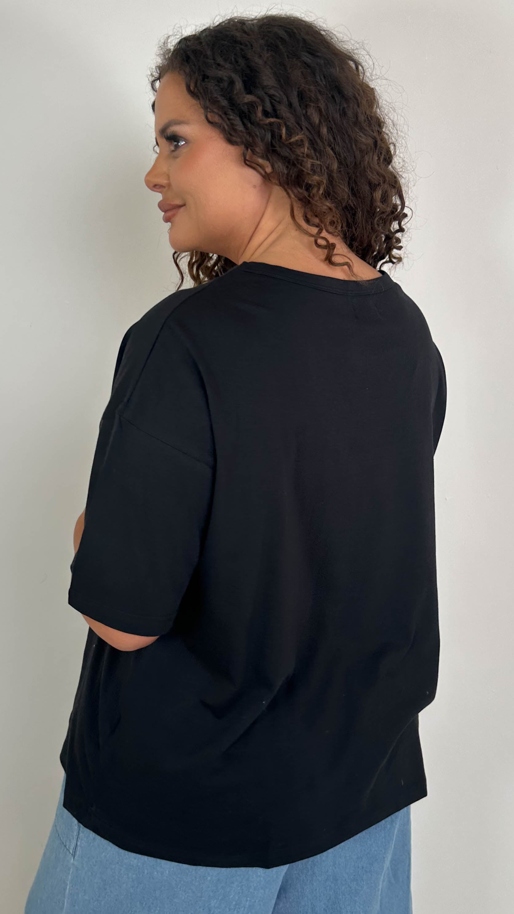 CurveWow Oversized V Neck Basic T-Shirt Black