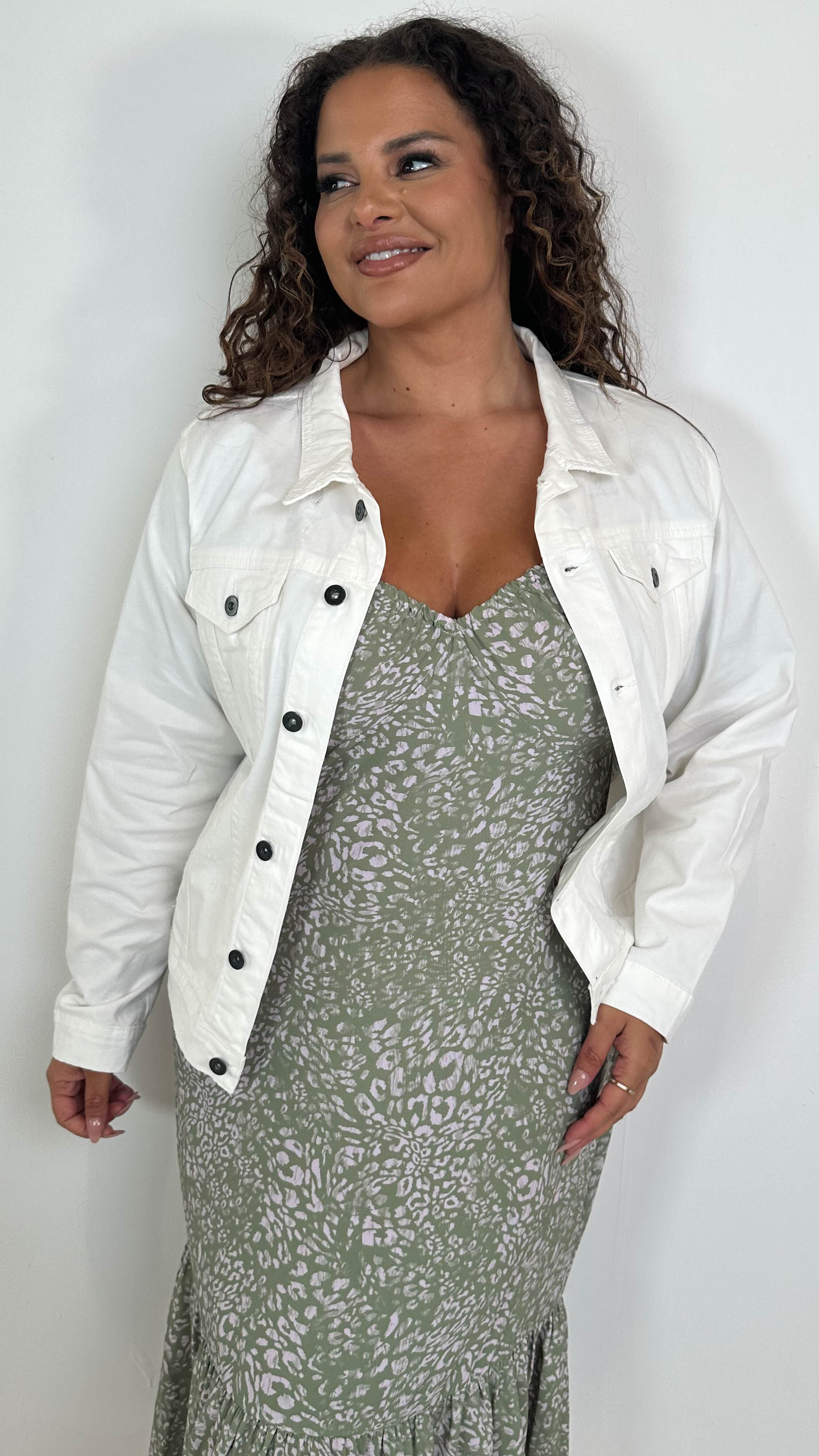 CurveWow Distressed Denim Jacket White