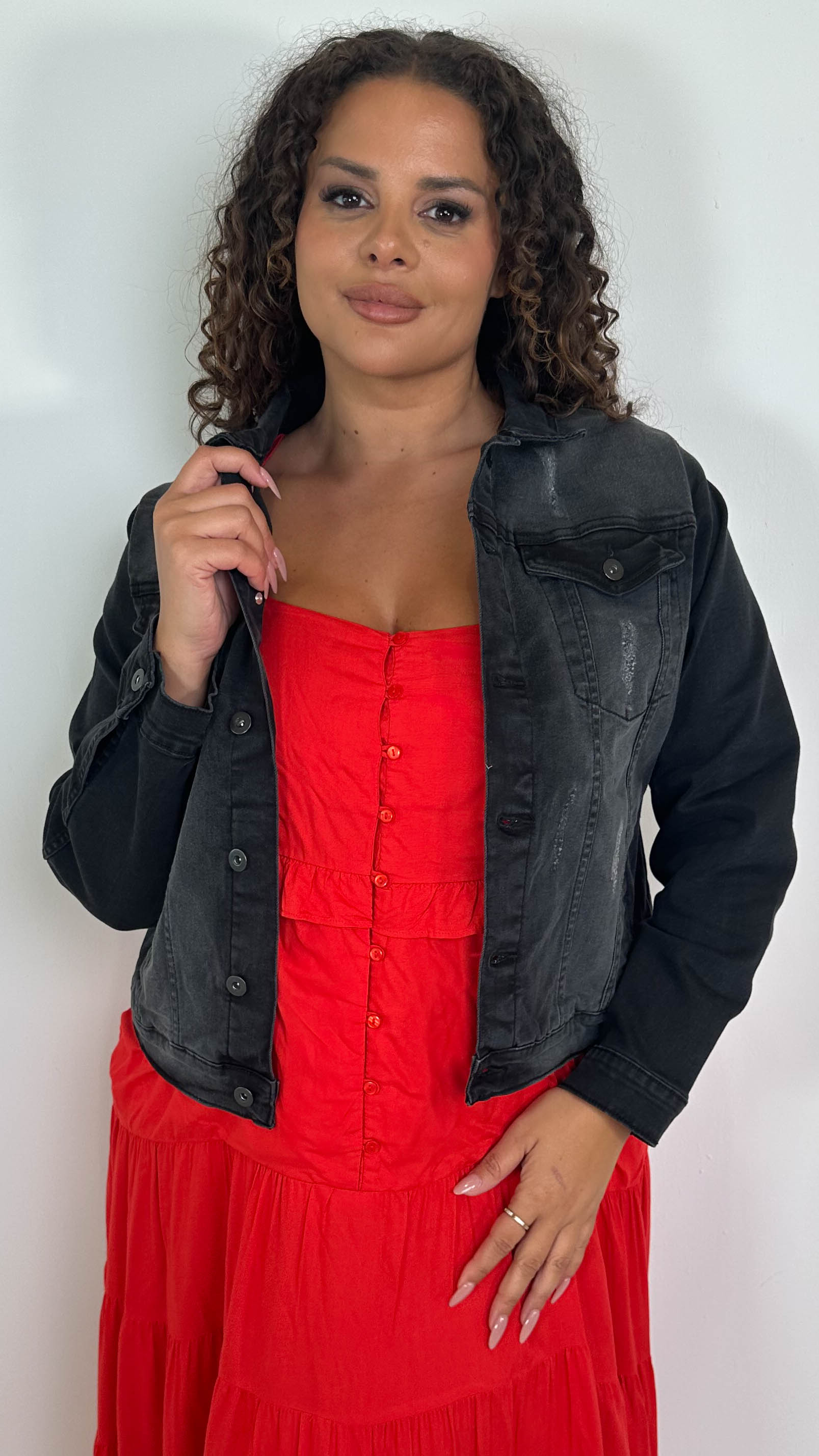 CurveWow Distressed Denim Jacket Washed Black