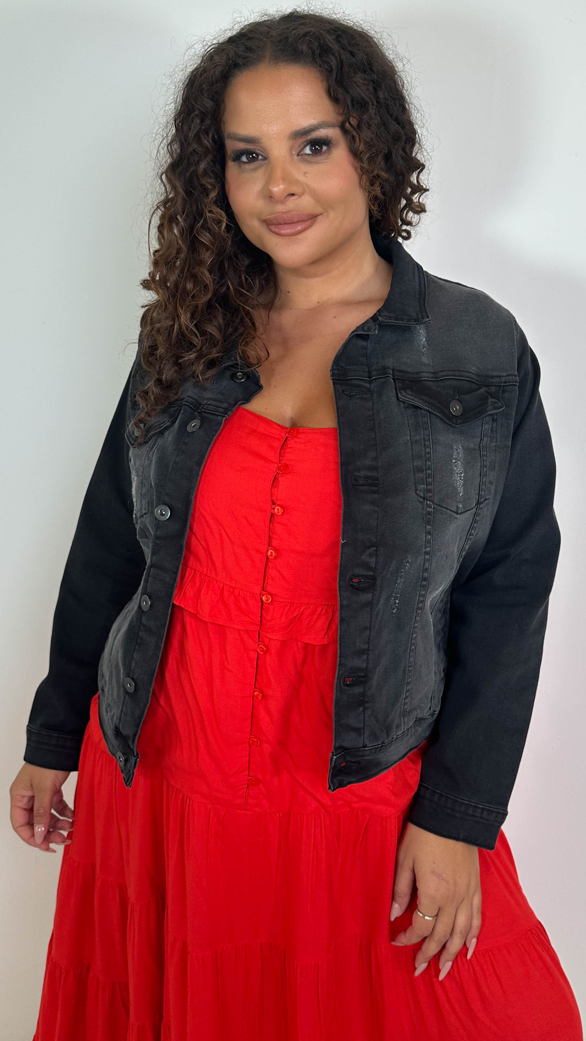 CurveWow Distressed Denim Jacket Washed Black