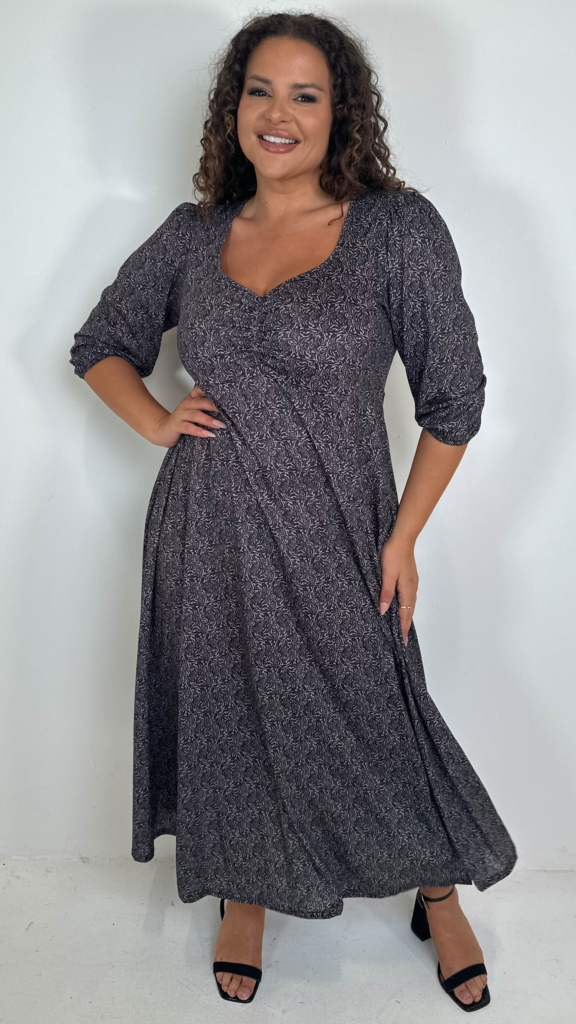 CurveWow Sweetheart Split Front Midaxi Dress Brown Animal
