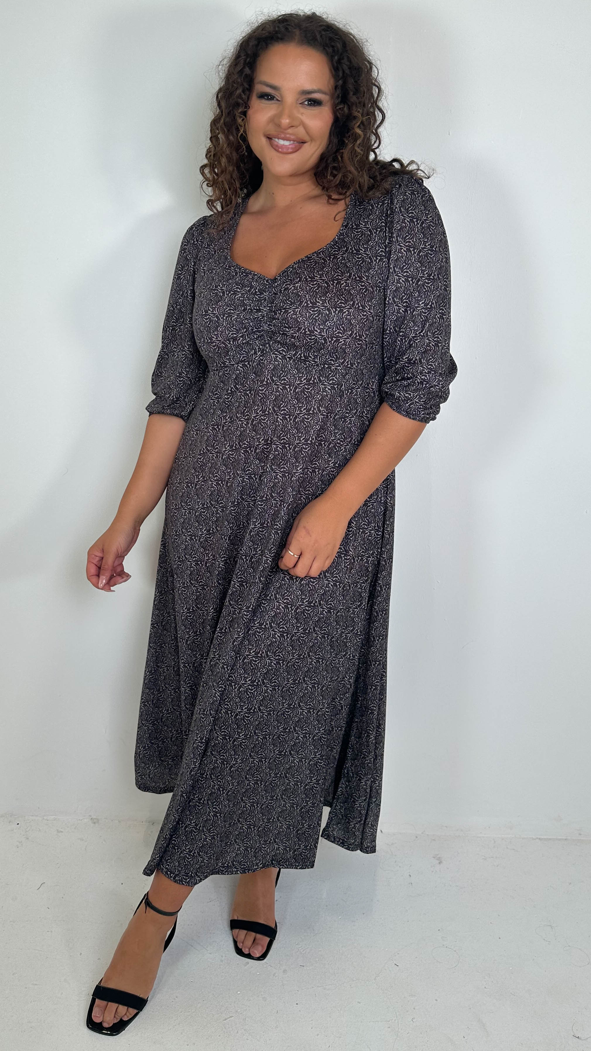 CurveWow Sweetheart Split Front Midaxi Dress Brown Animal