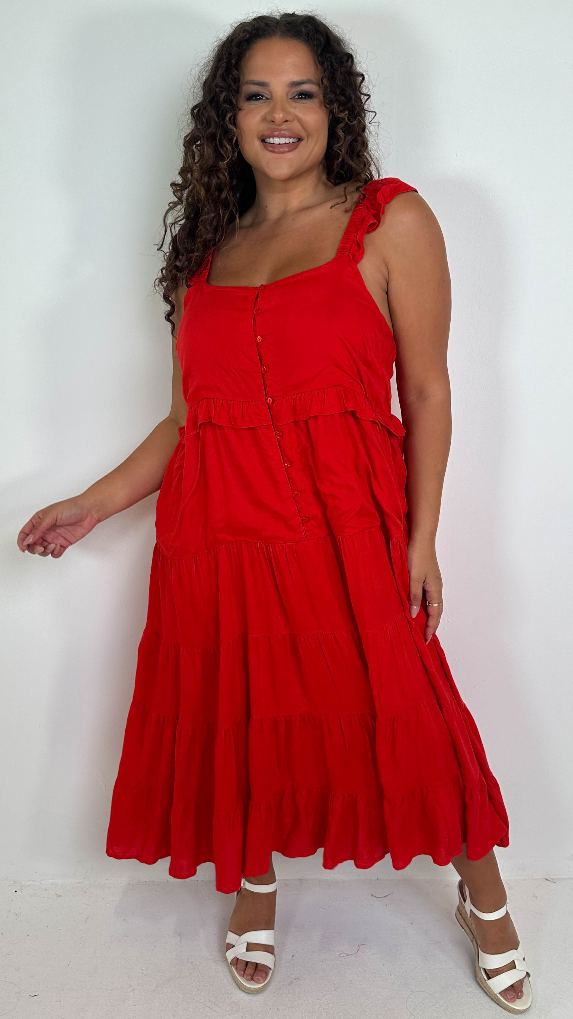 CurveWow Tiered Maxi Dress Red