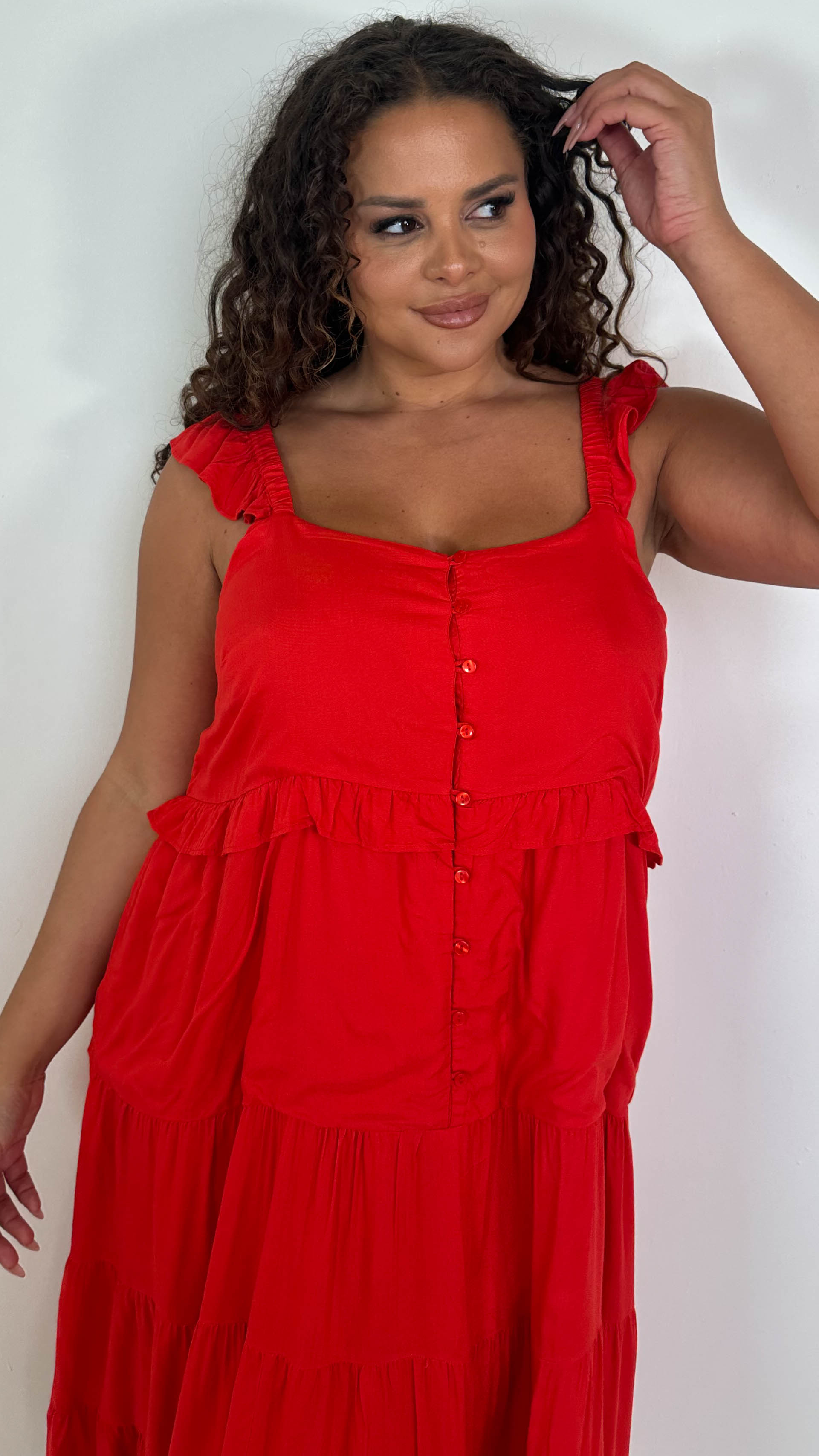 CurveWow Tiered Maxi Dress Red