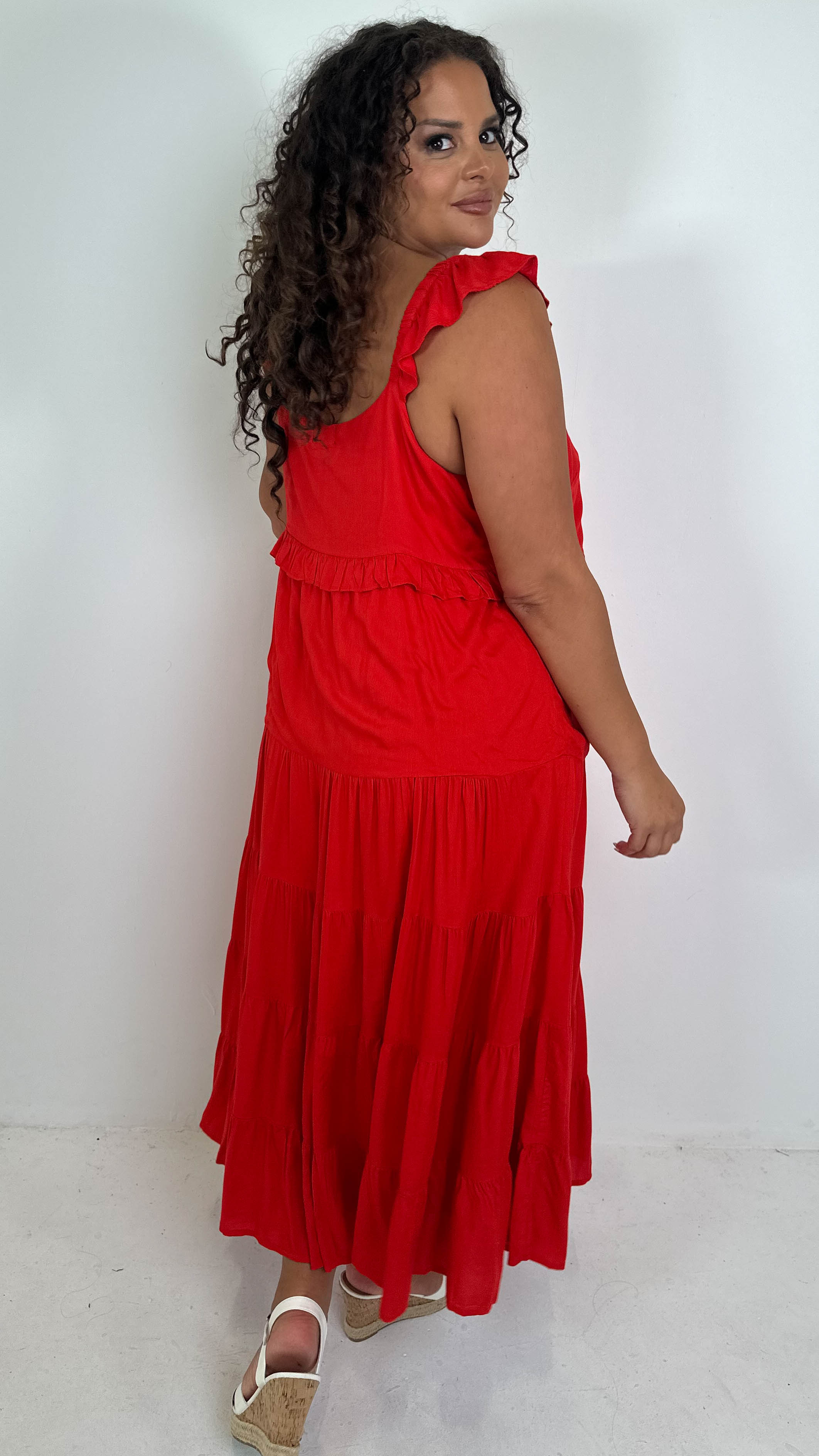 CurveWow Tiered Maxi Dress Red