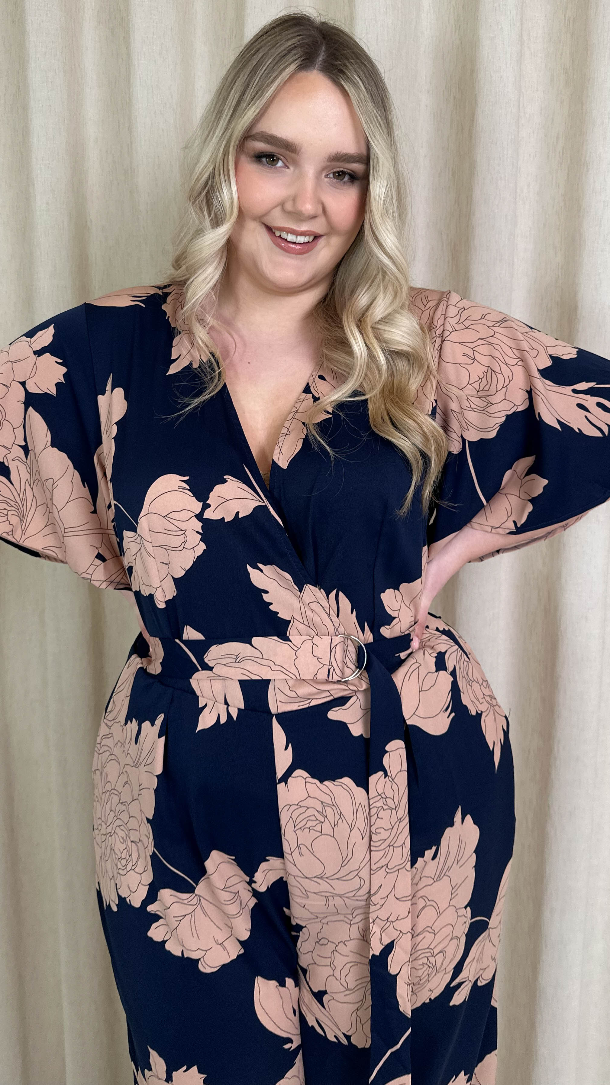 CurveWow Angel Sleeve Culotte Jumpsuit Pink Floral