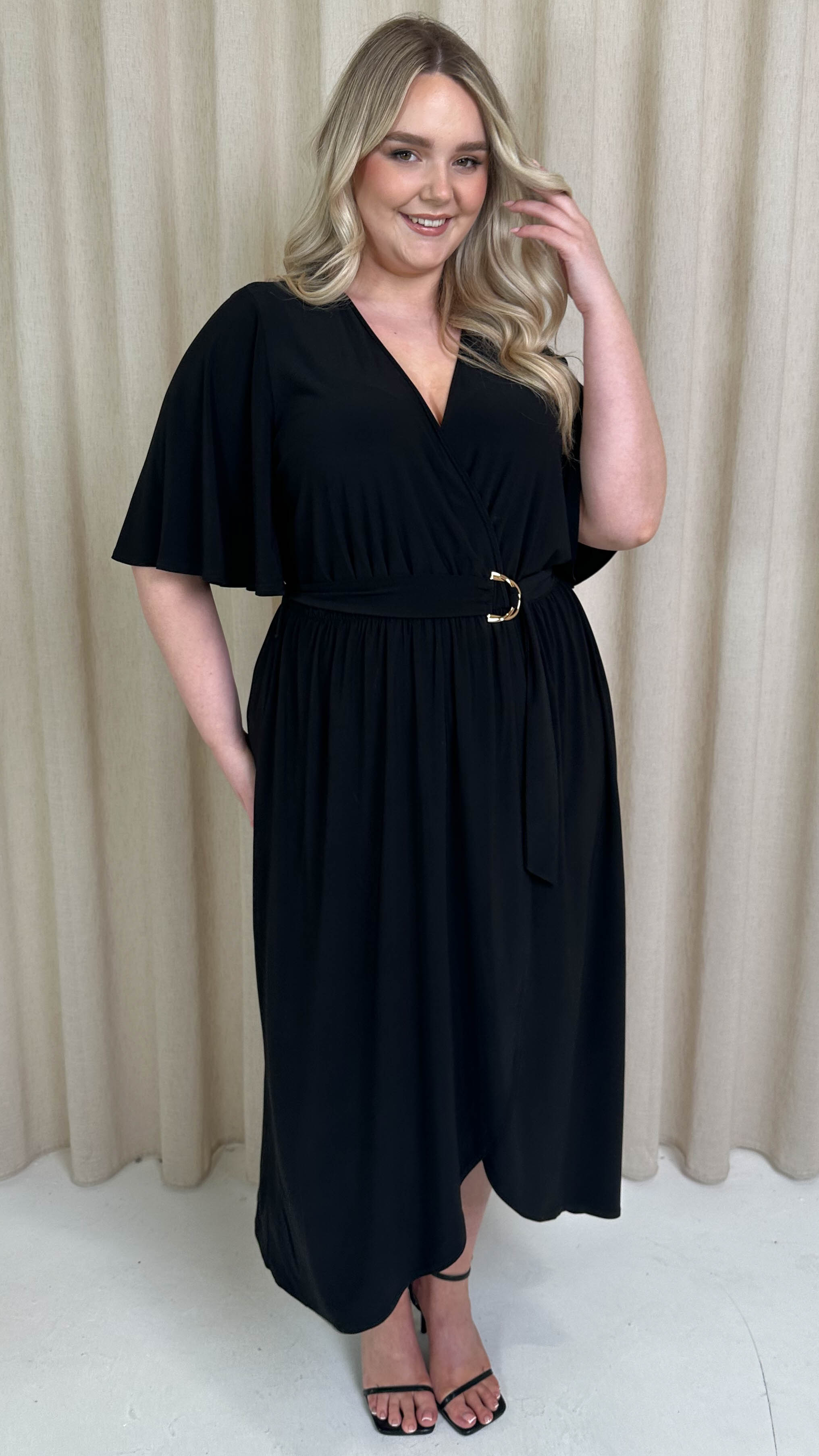 CurveWow D Ring Belted Wrap Dress Black