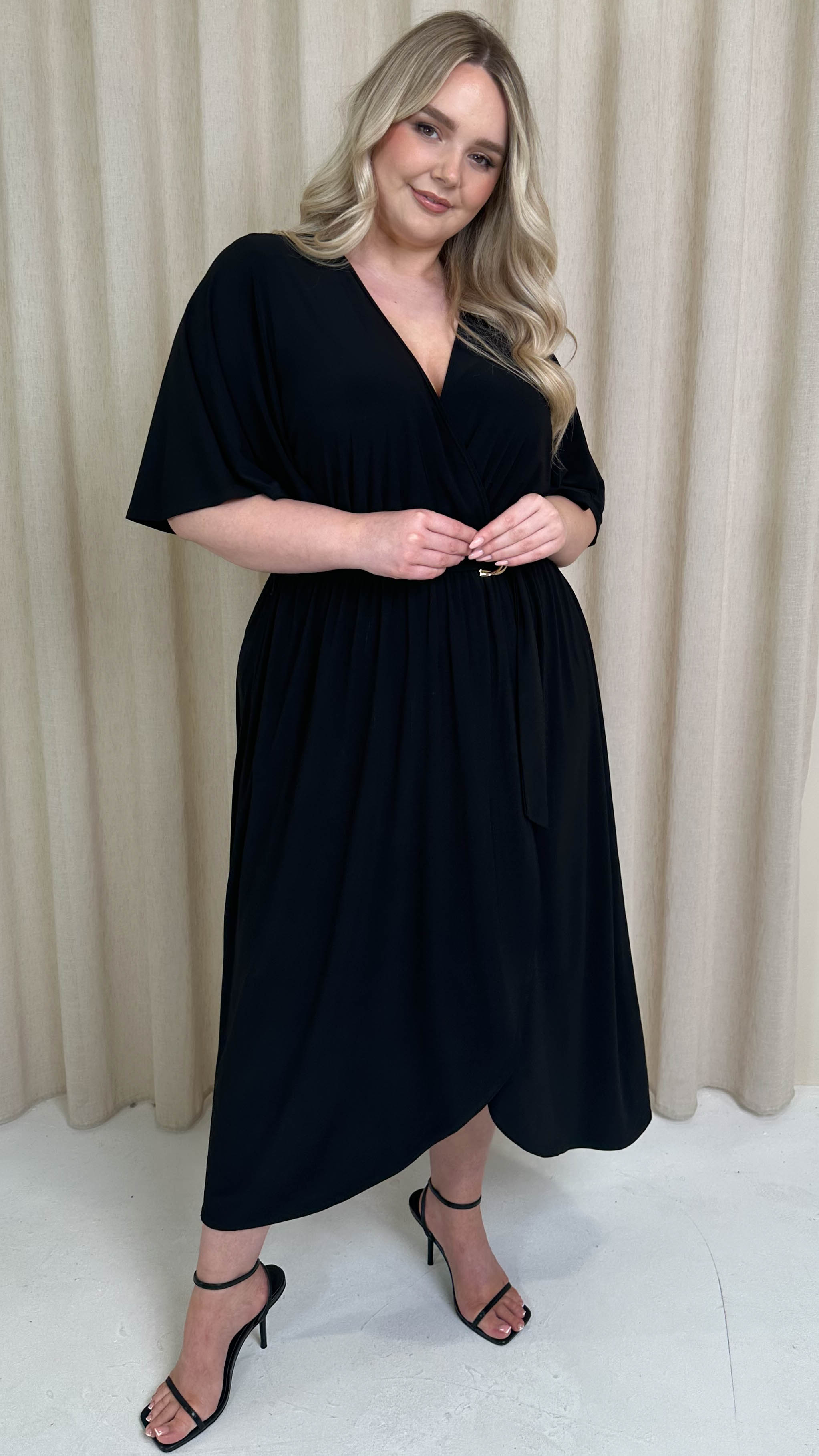 CurveWow D Ring Belted Wrap Dress Black