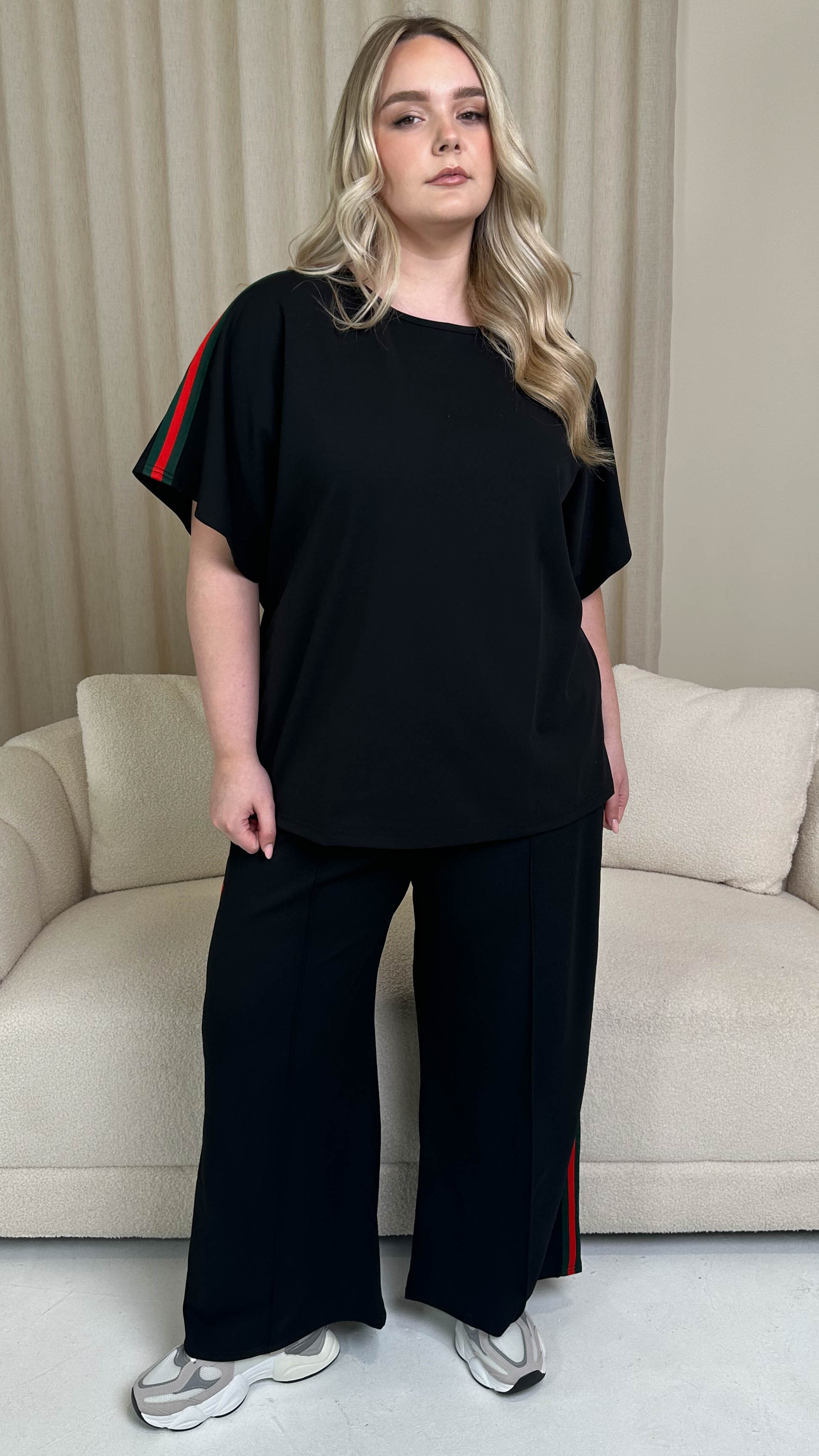 CurveWow Pintuck Front Side Tape Trouser Black