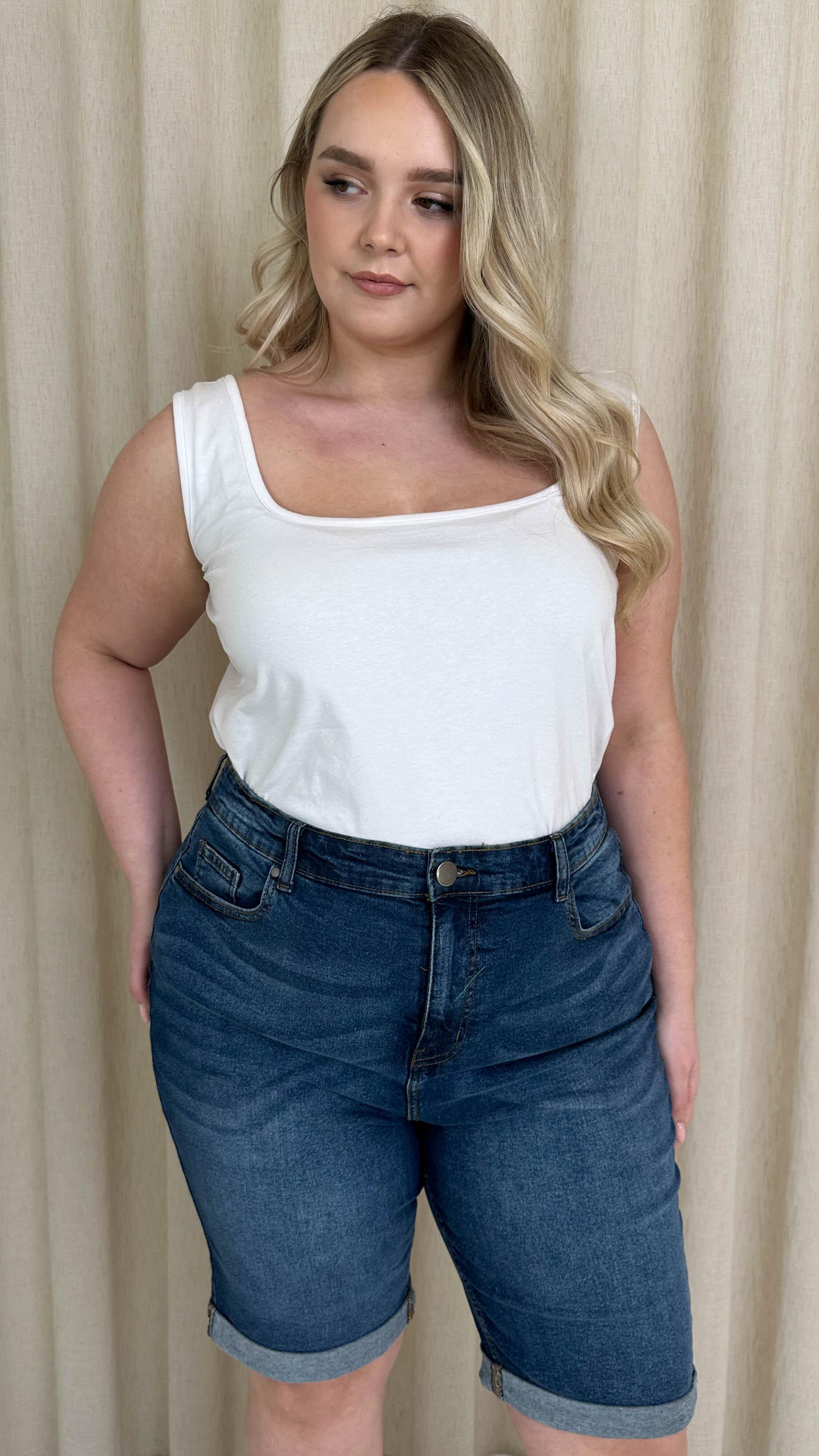 CurveWow Mom Style Denim Shorts Mid Blue