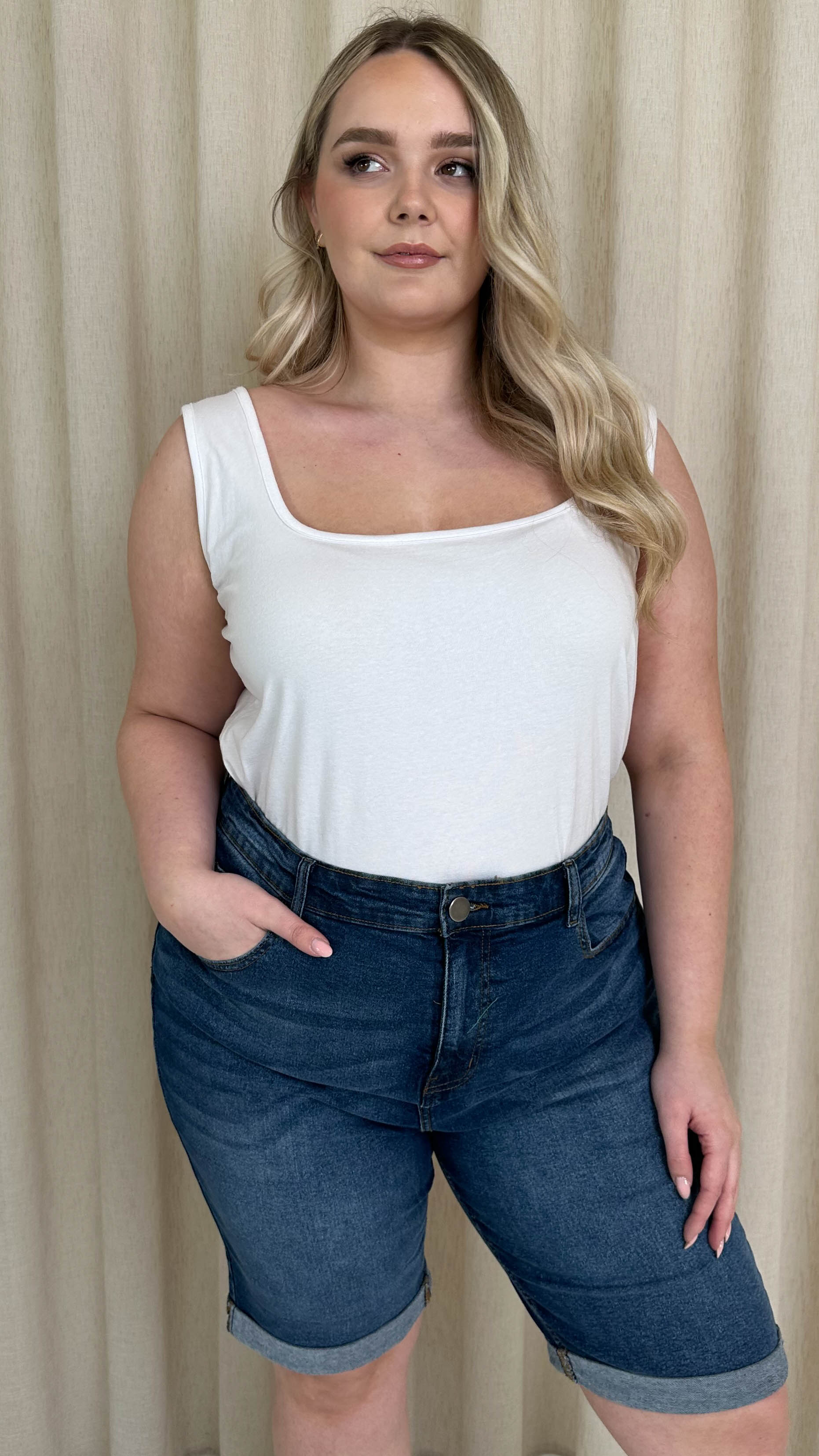 CurveWow Mom Style Denim Shorts Mid Blue