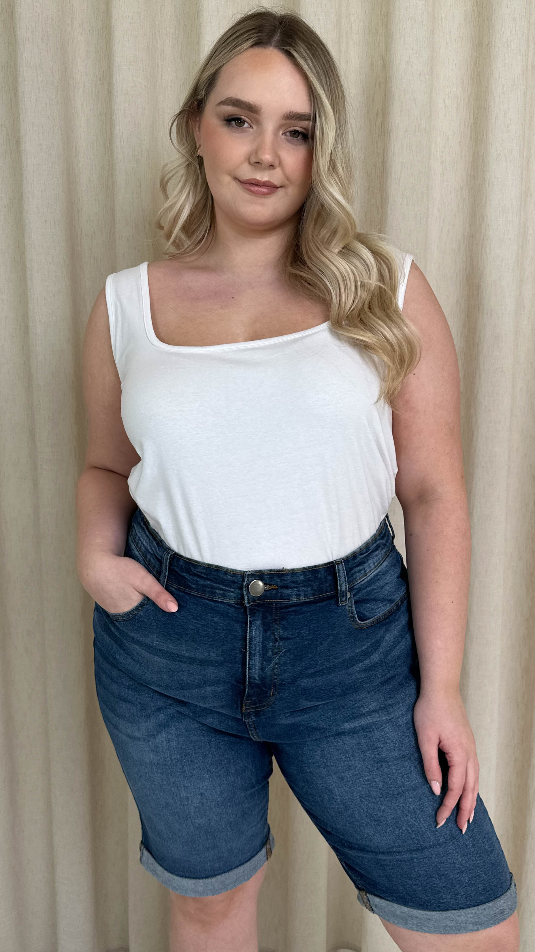 CurveWow Mom Style Denim Shorts Mid Blue